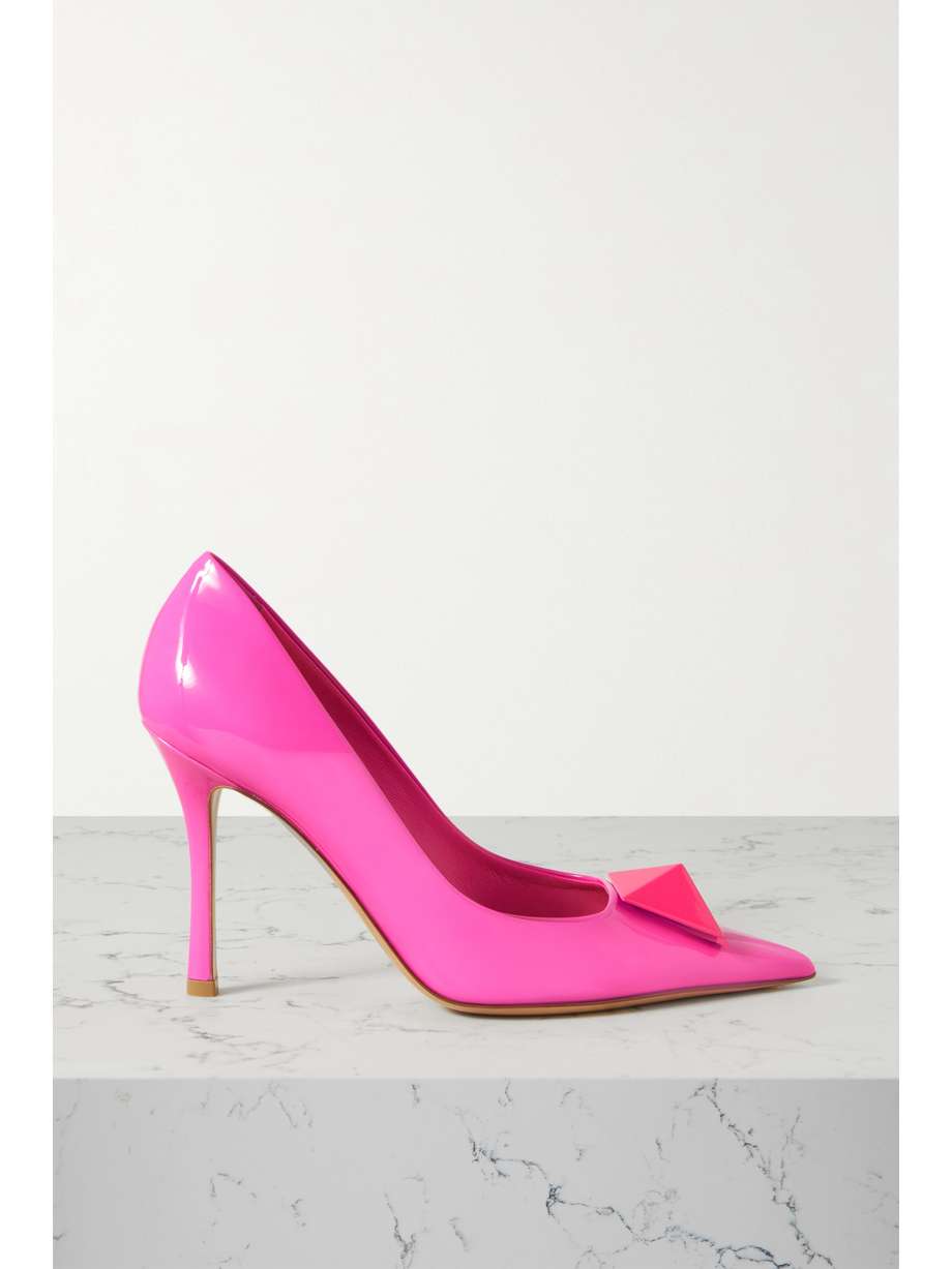 net-a-porter.com | Valentino Garavani One Stud 100 embellished patent-leather pumps
