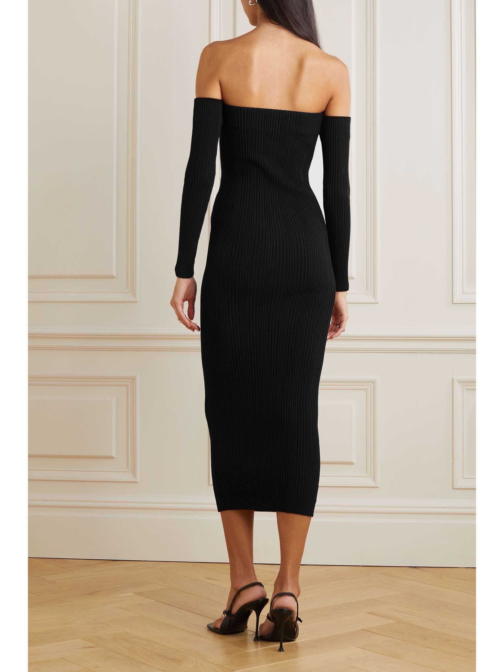IOANNES Off-the-shoulder ribbed-knit midi dress