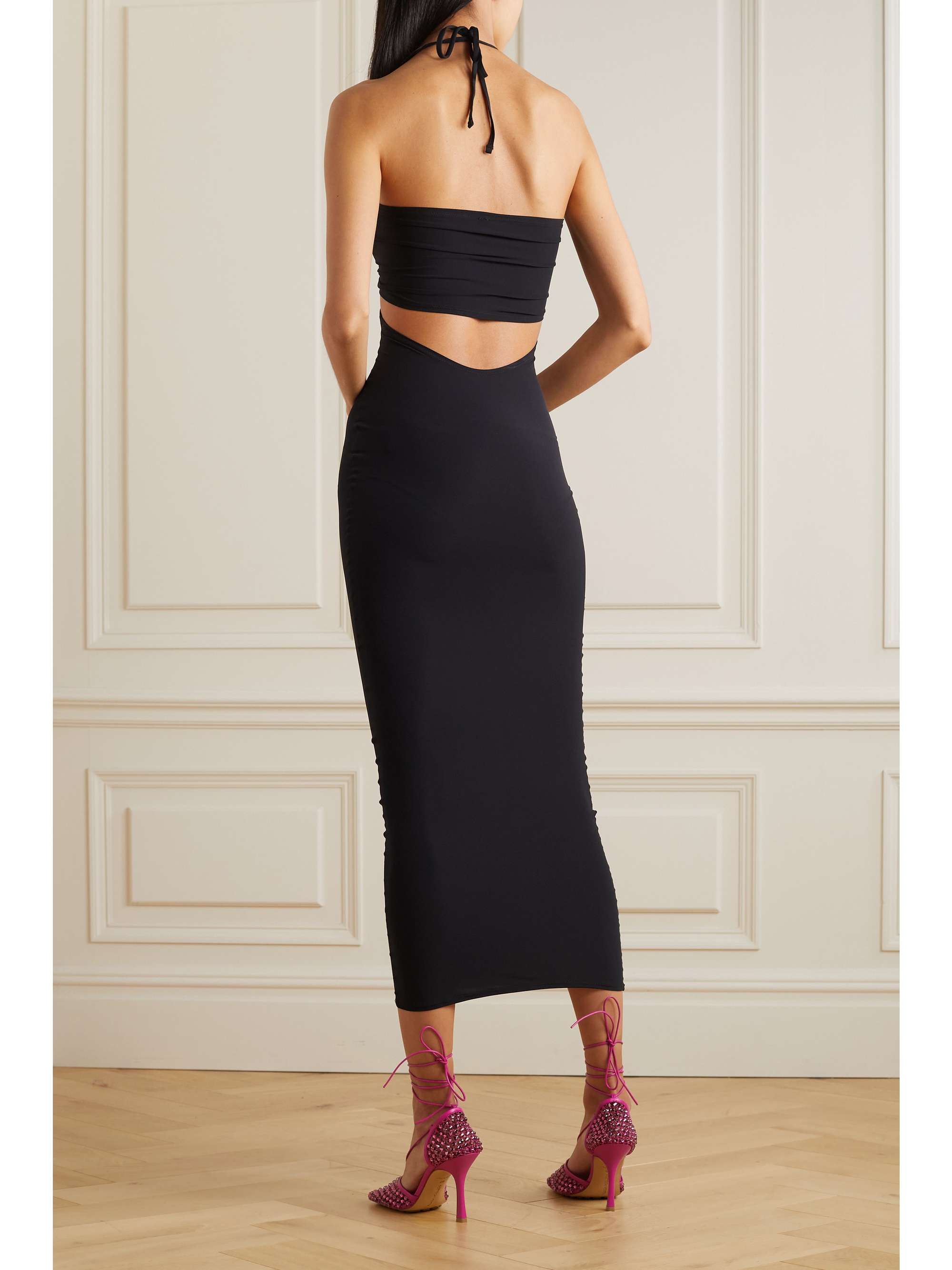 IOANNES Cutout halterneck stretch-shell midi dress