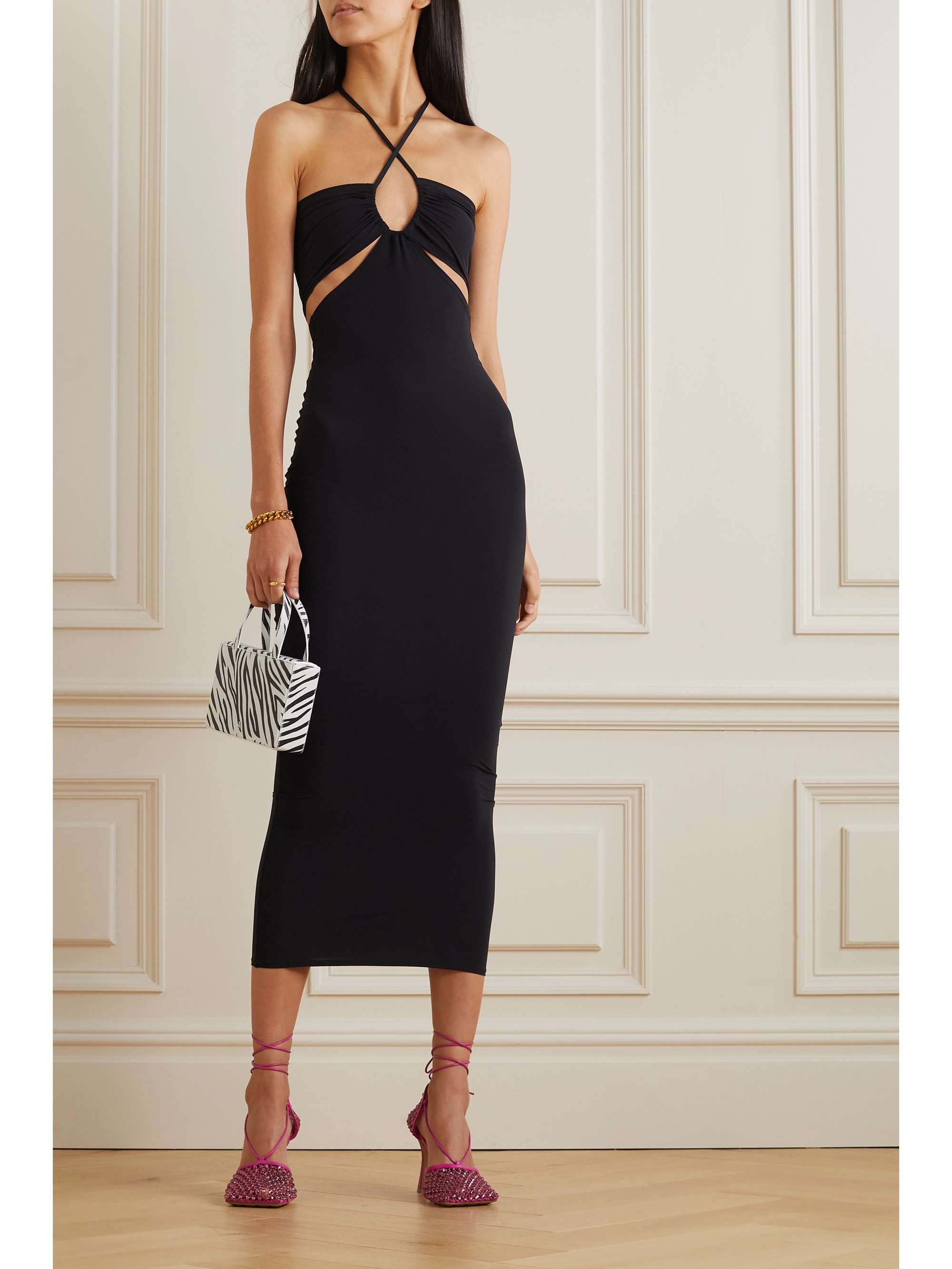 IOANNES Cutout halterneck stretch-shell midi dress