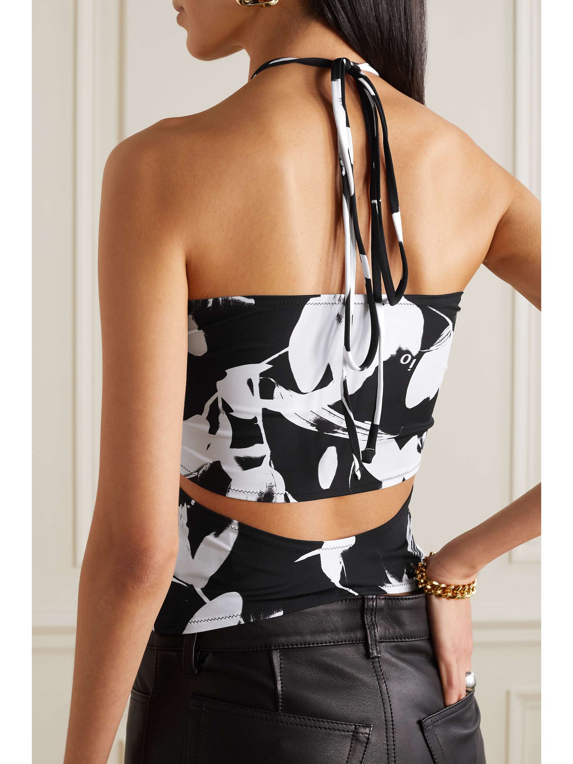 IOANNES Cutout printed stretch-jersey halterneck top