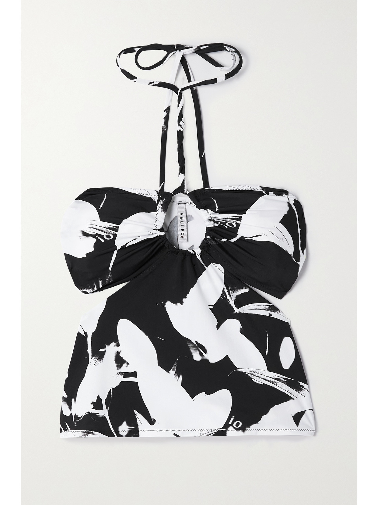 IOANNES Cutout Printed Stretch-jersey Halterneck Top - Black