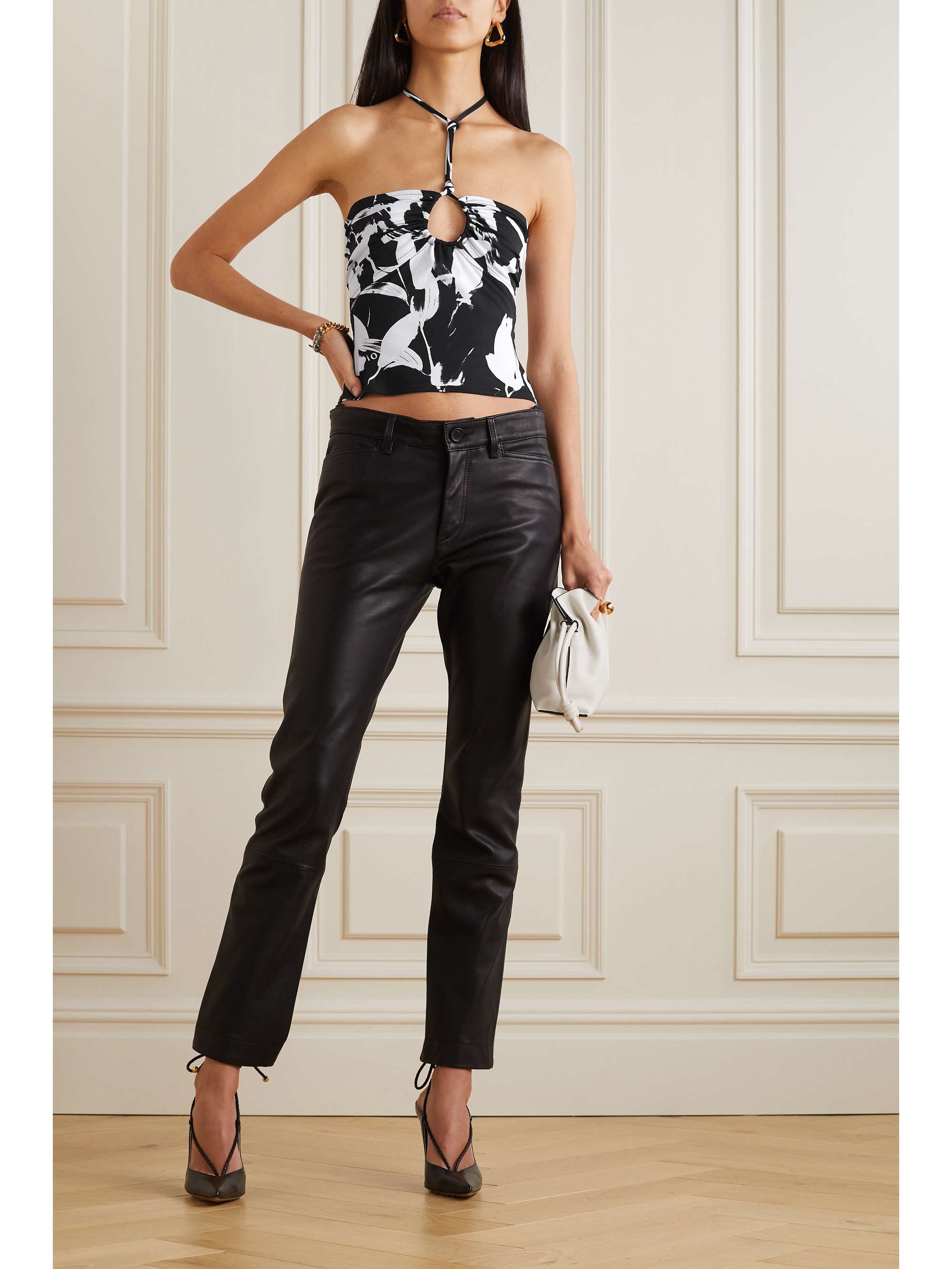 IOANNES Cutout printed stretch-jersey halterneck top