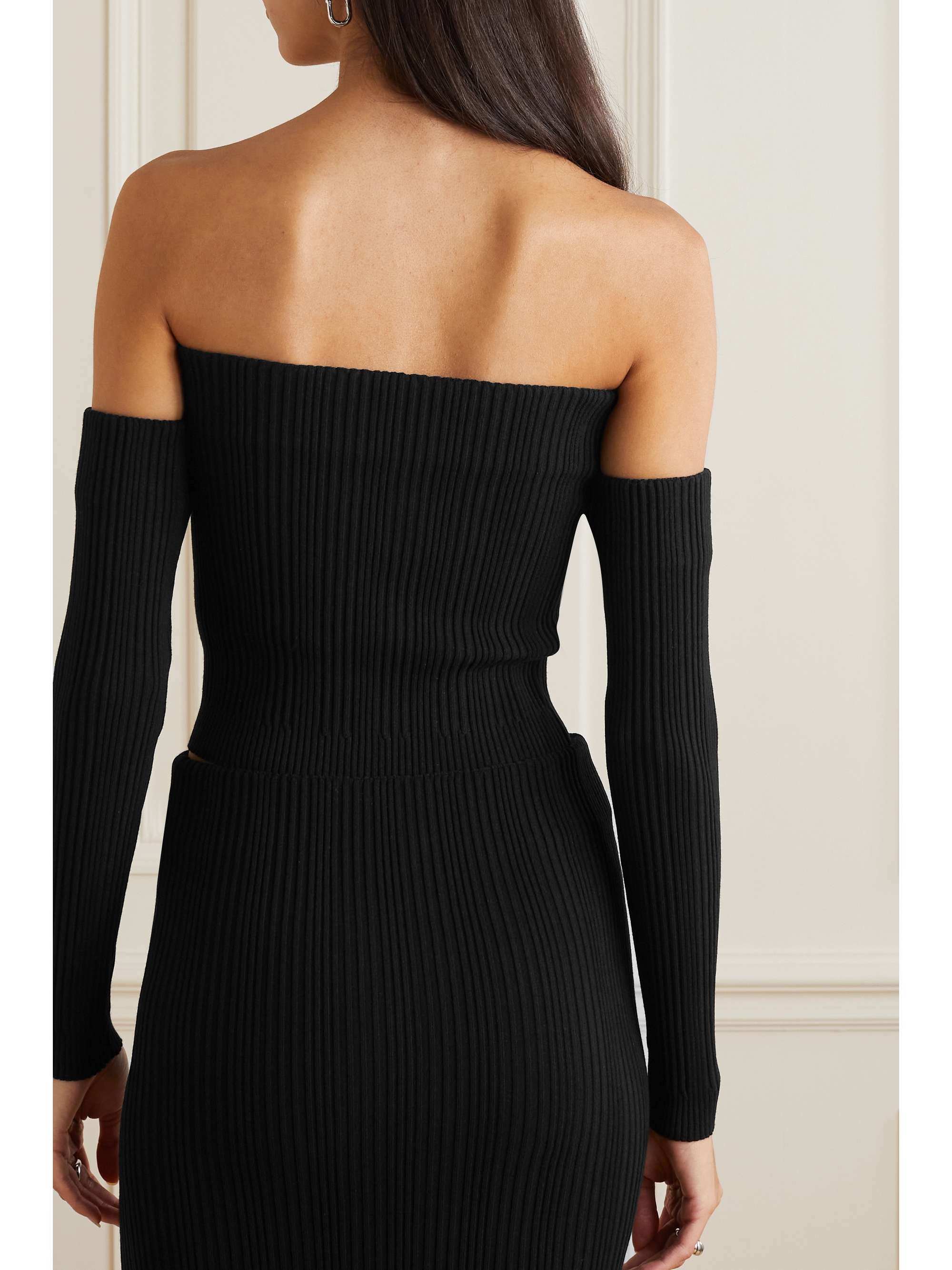 IOANNES Cropped off-the-shoulder ribbed-knit top