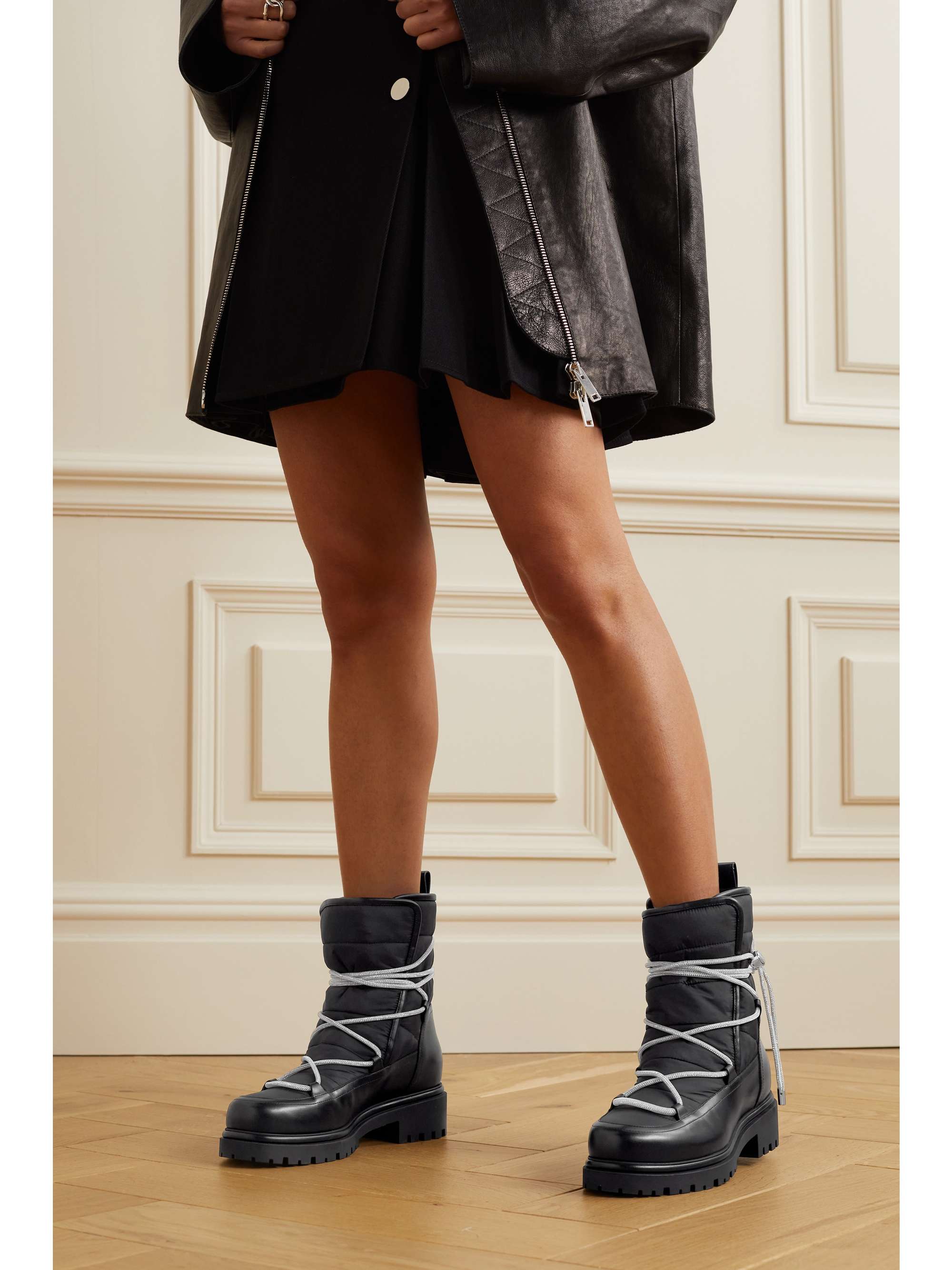RENÉ CAOVILLA Aspen crystal-embellished shell and leather ankle boots