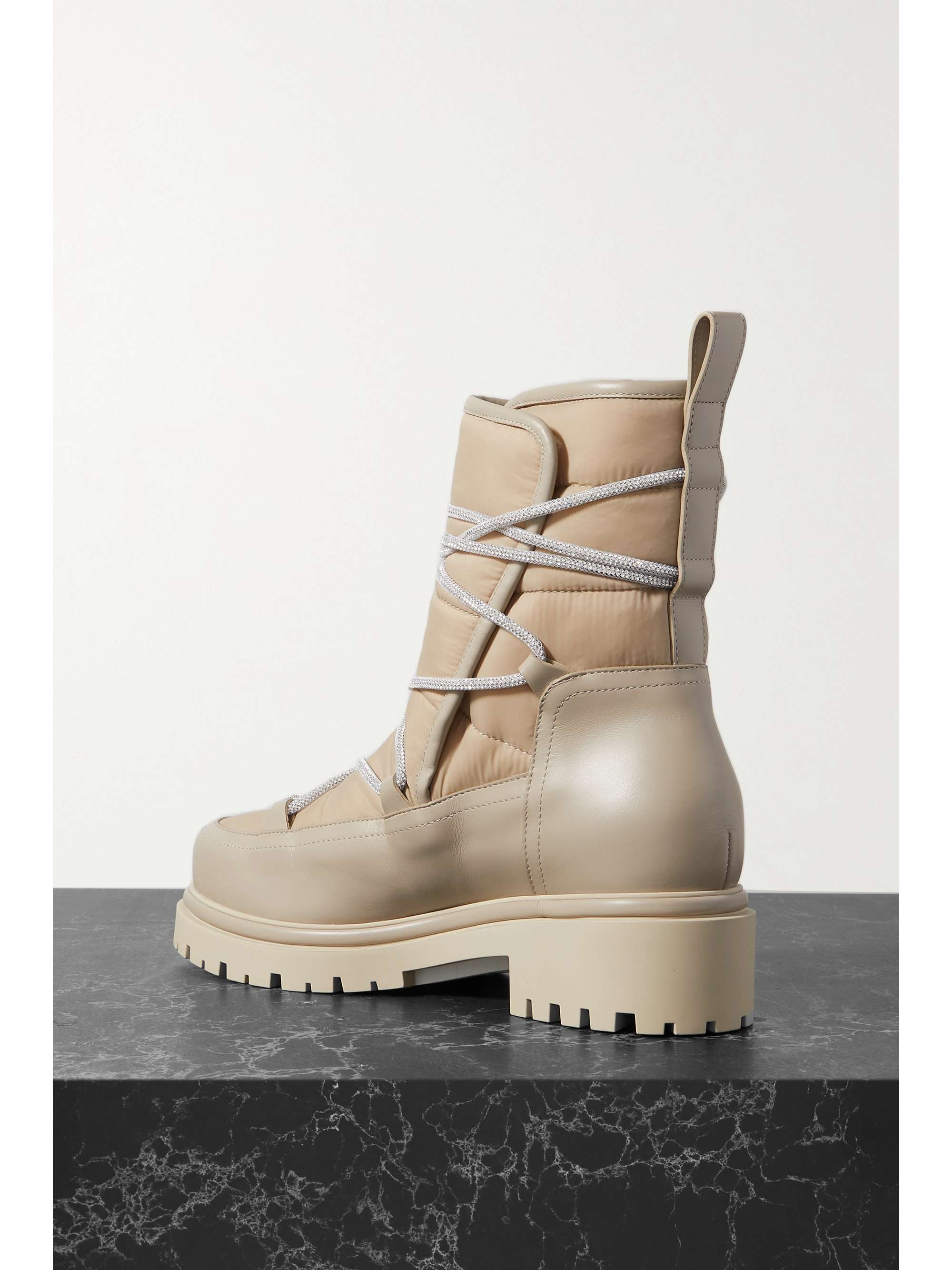 RENÉ CAOVILLA Embellished shell and leather ankle boots