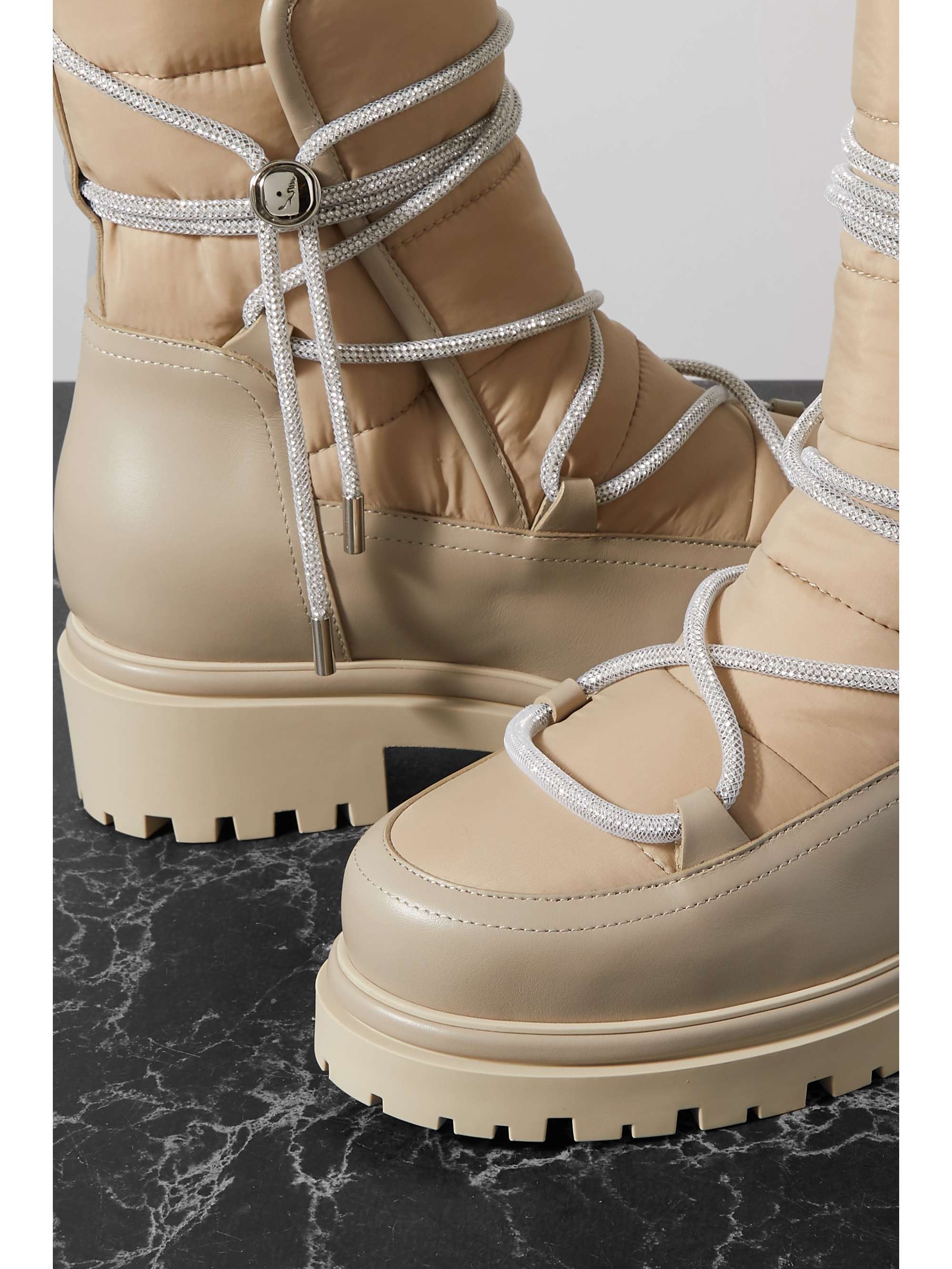 RENÉ CAOVILLA Embellished shell and leather ankle boots