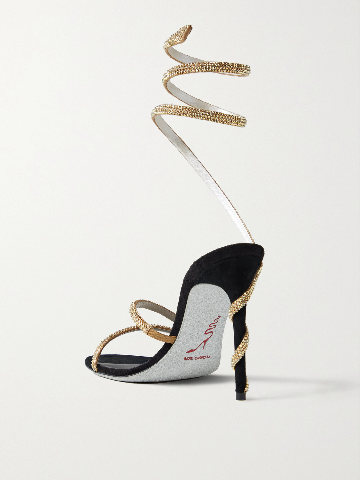 René Caovilla Crystal-embellished Stiletto Sandals With Spiraled Strap In Gold