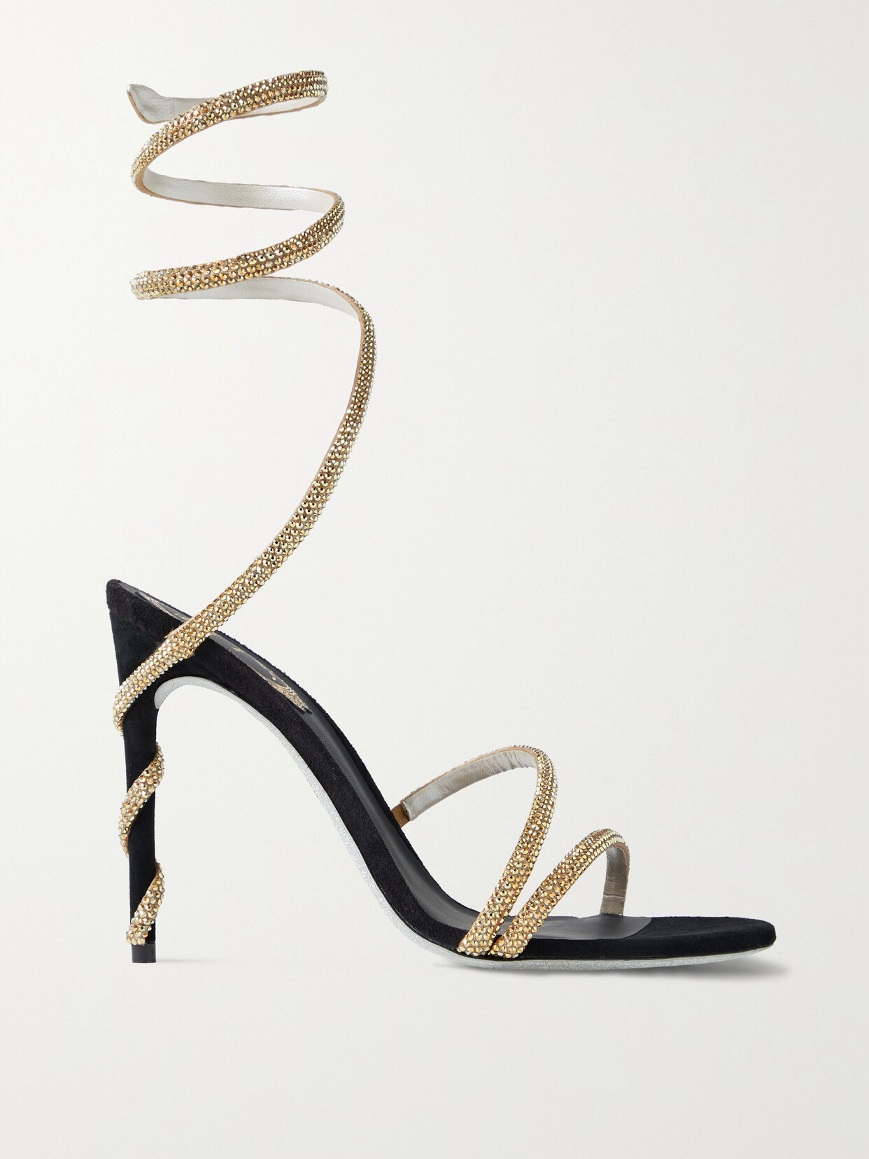 René Caovilla Crystal-embellished Satin Sandals In Gold