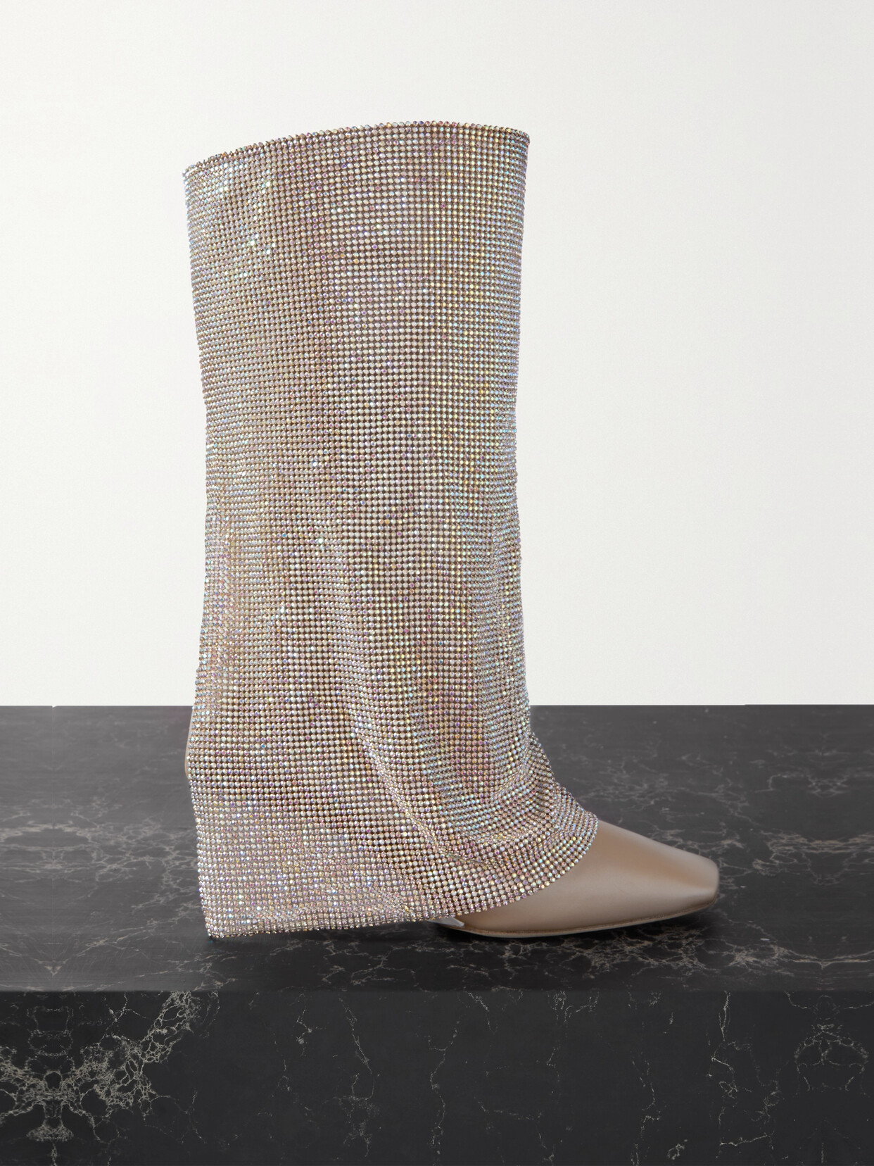 Benedetta Bruzziches - Virginia Crystal-embellished Mesh And Leather Boots - Gold