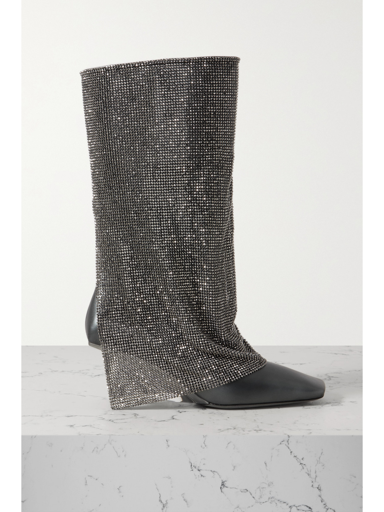 Benedetta Bruzziches - Virginia Crystal-embellished Mesh And Metallic Leather Boots - Black