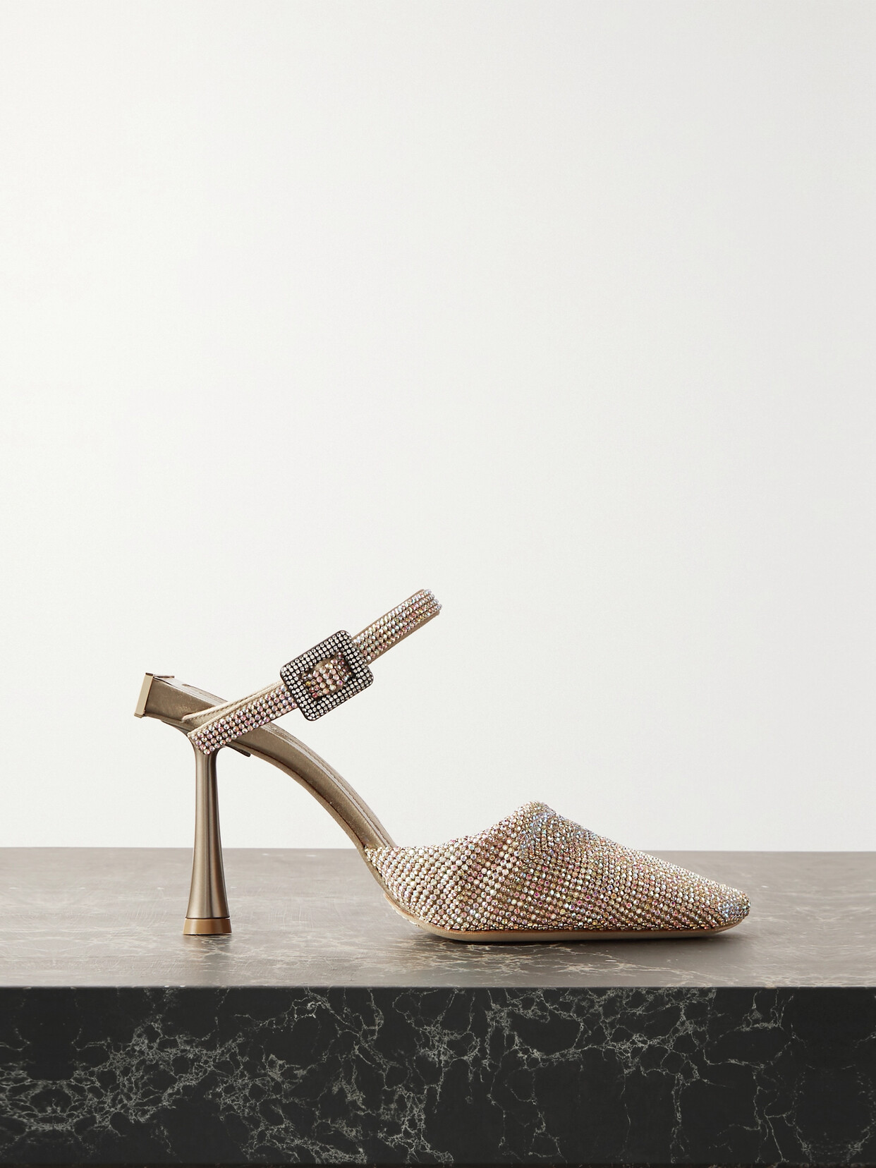 BENEDETTA BRUZZICHES ELENA CRYSTAL-EMBELLISHED SILK-SATIN AND LEATHER PUMPS