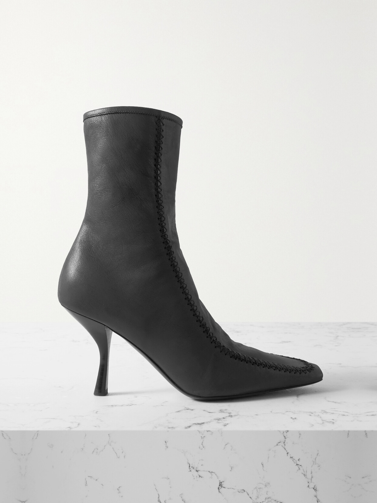 The Row - Romy Topstitched Leather Ankle Boots - Black