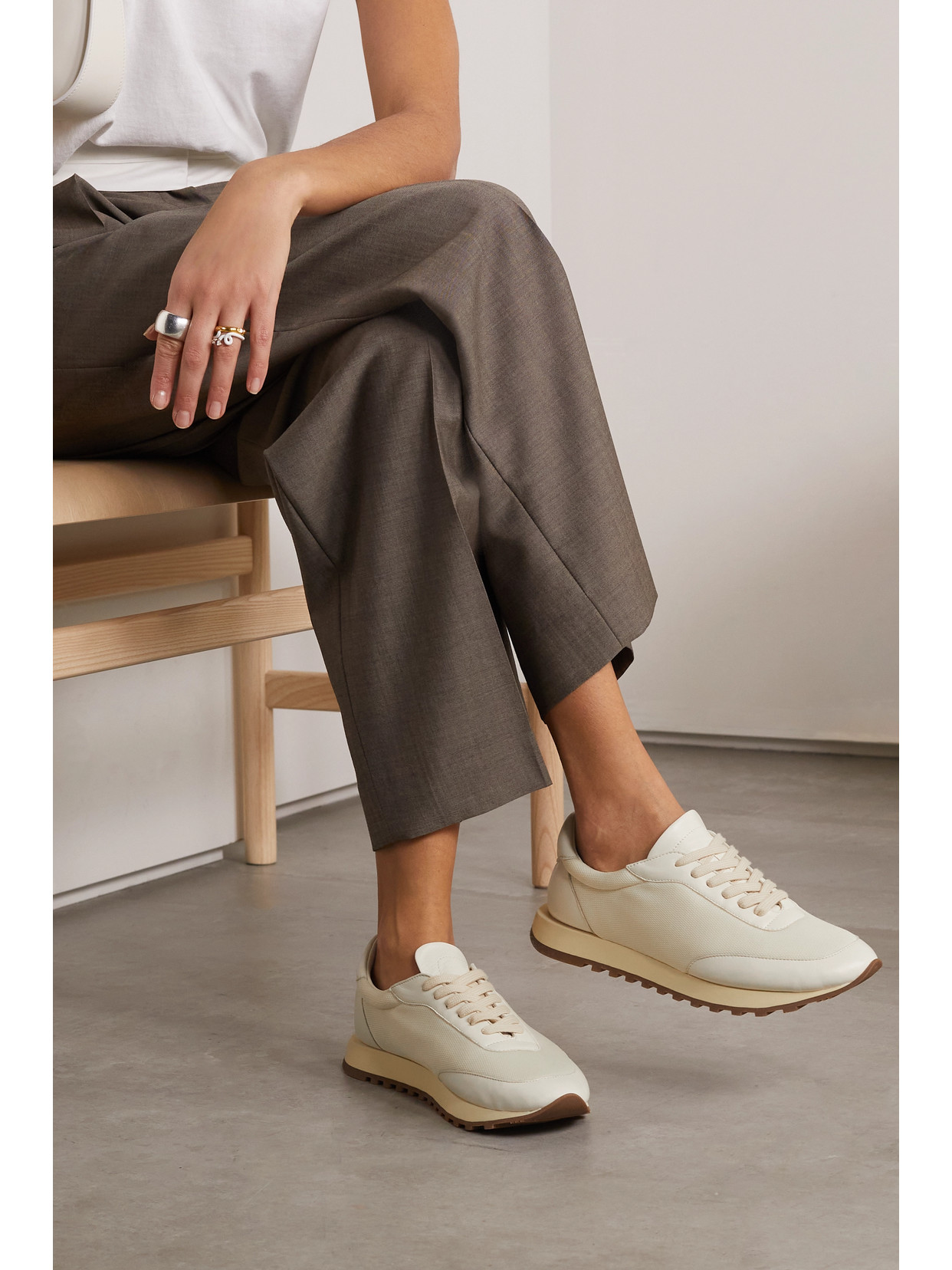 Shop The Row Owen Runner Leather And Mesh Sneakers In Cream