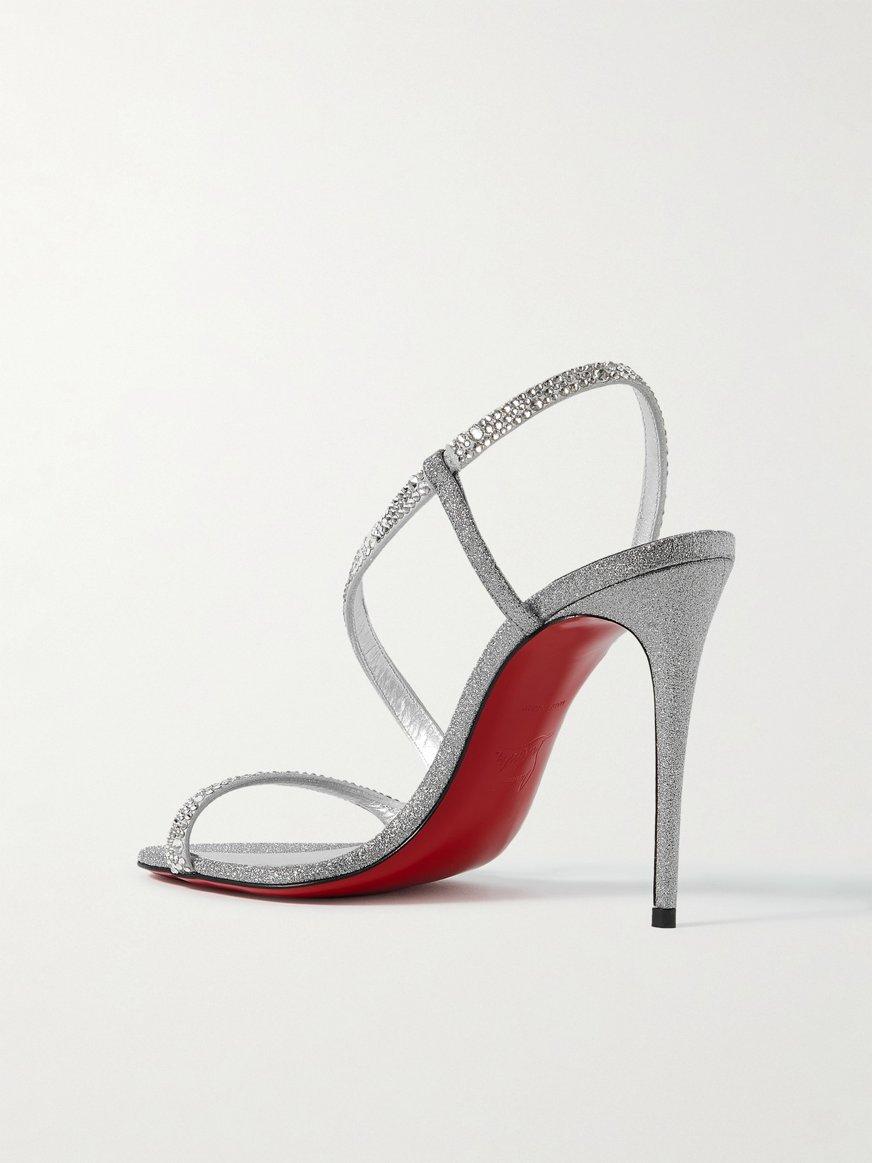 CHRISTIAN LOUBOUTIN ROSALIE STRASS 100 EMBELLISHED GLITTERED LEATHER SANDALS