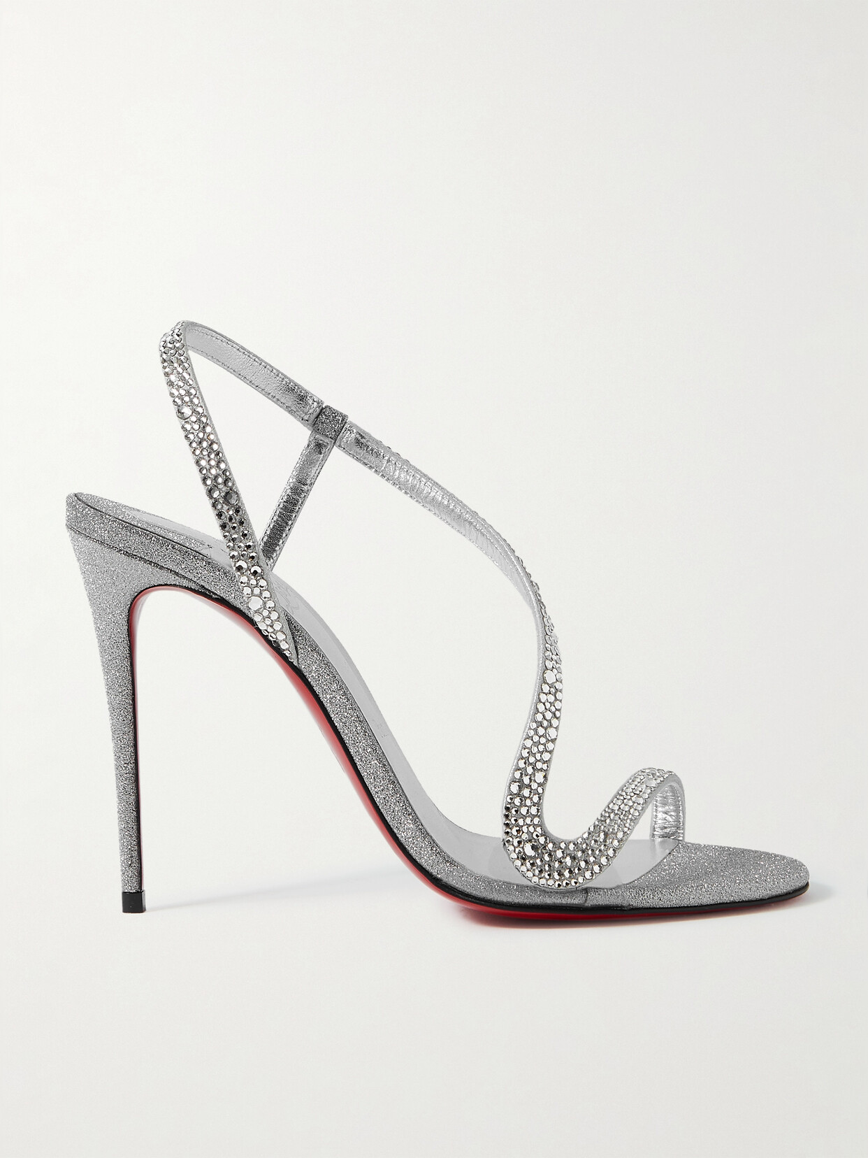 CHRISTIAN LOUBOUTIN ROSALIE STRASS 100 EMBELLISHED GLITTERED LEATHER SANDALS