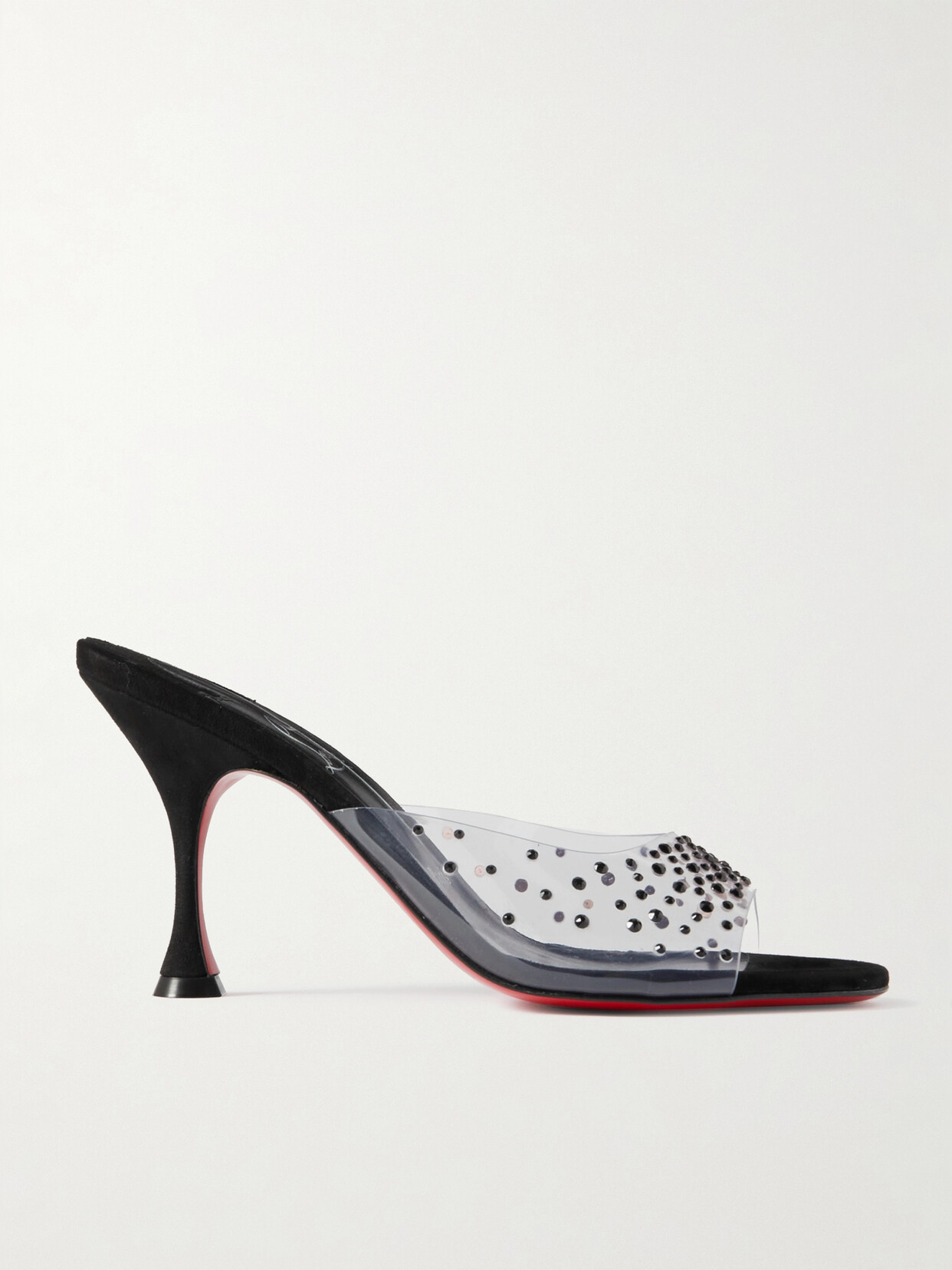 Shop Christian Louboutin Degramule Strass 85 Crystal-embellished Pvc Mules In Black