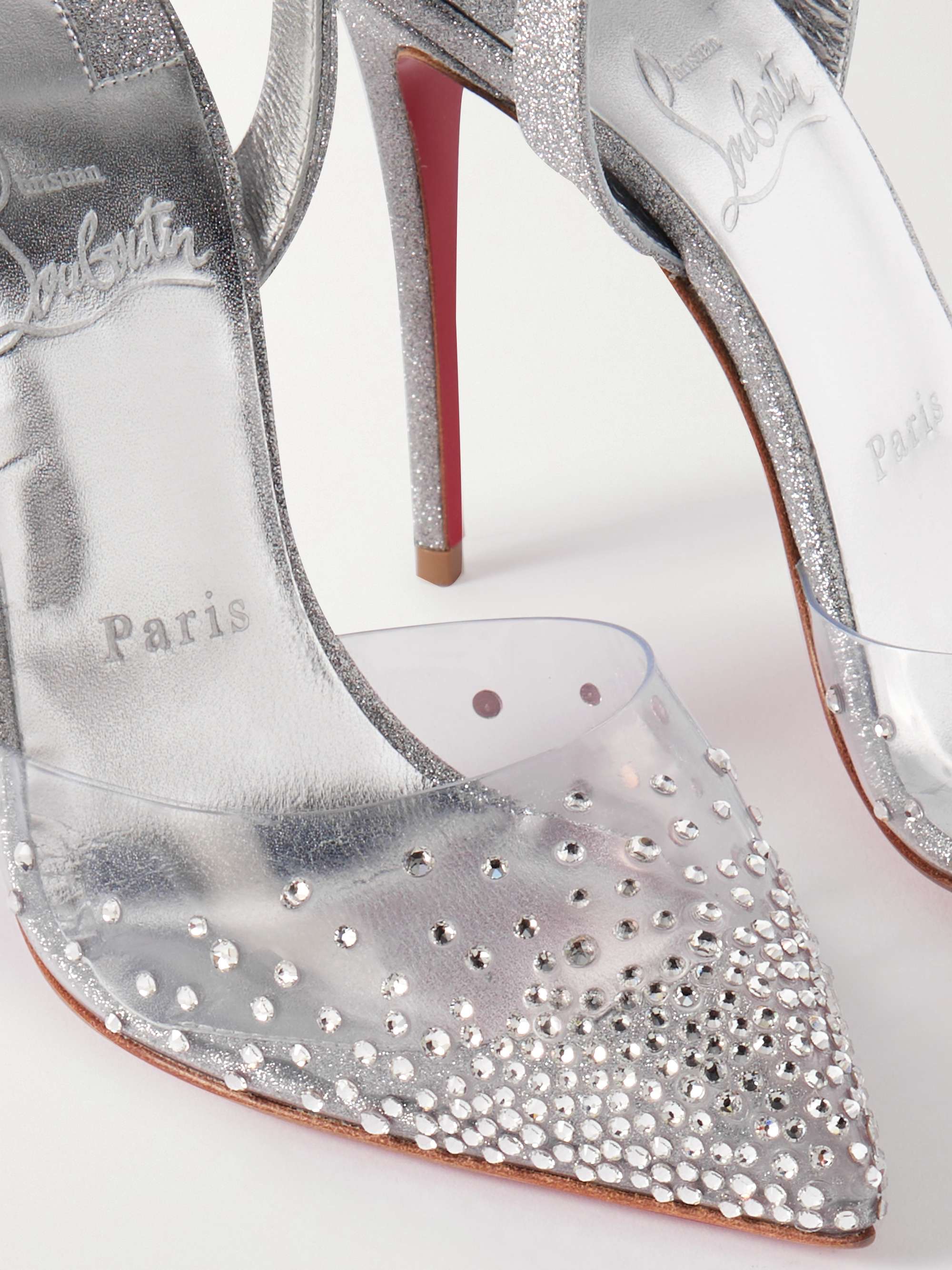 Junior Vær stille sandaler CHRISTIAN LOUBOUTIN Spikaqueen 100 crystal-embellished PVC and  glittered-leather pumps | NET-A-PORTER