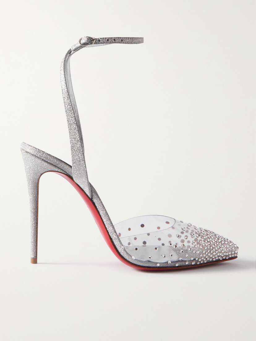 Christian Louboutin Spikaqueen 100 Crystal-embellished Pvc And Glittered-leather Pumps