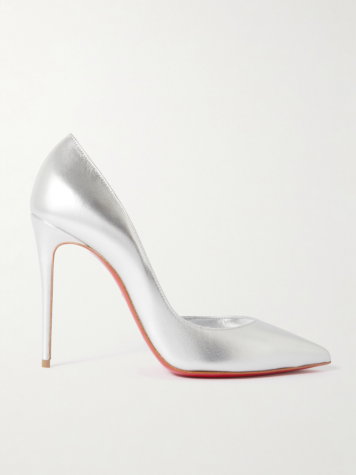Christian Louboutin Iriza Metallic Half-d'orsay Red Sole Pumps In Silver/lin Silver