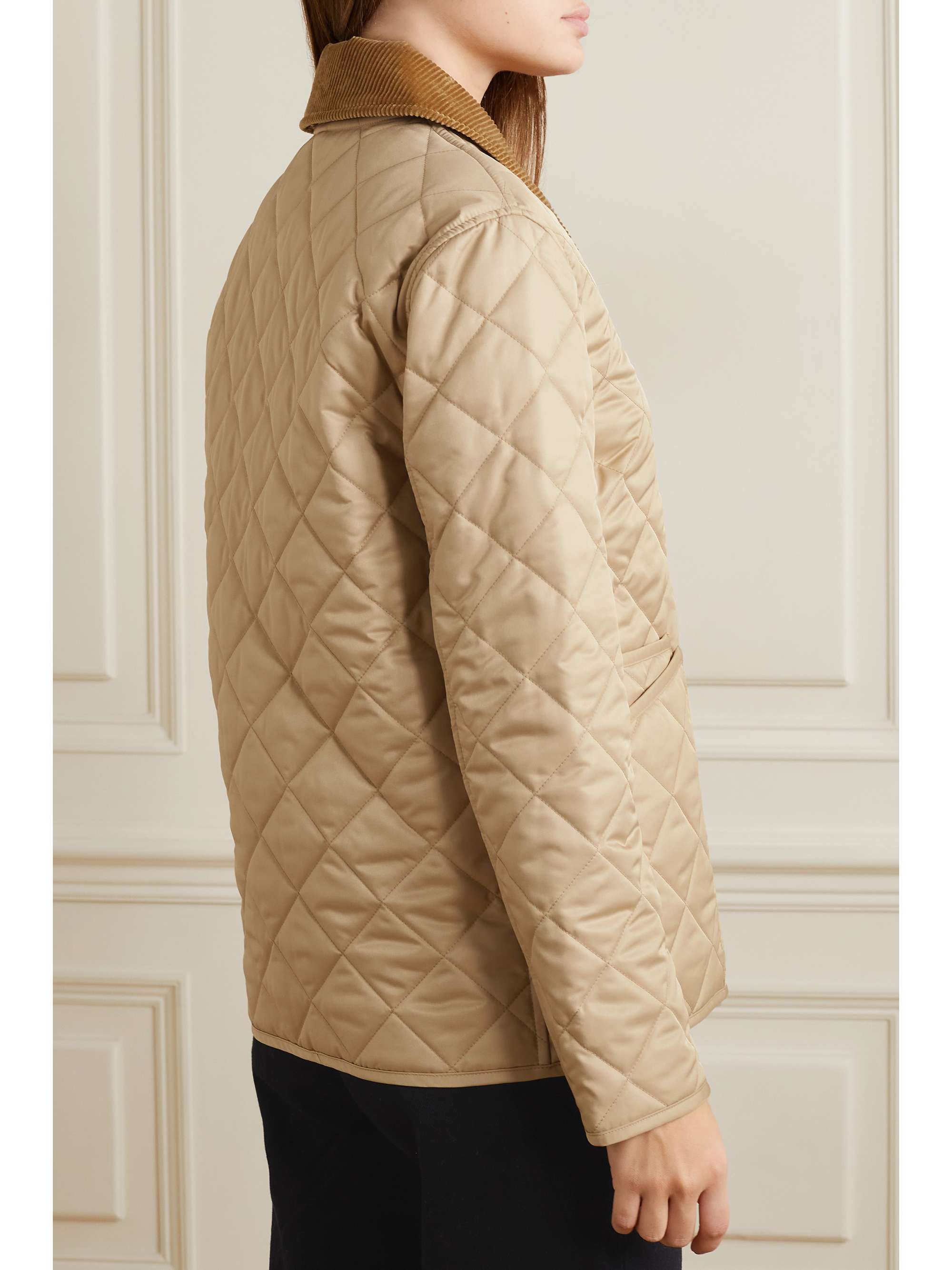 BURBERRY Reversible corduroy-trimmed quilted shell and checked cotton jacket