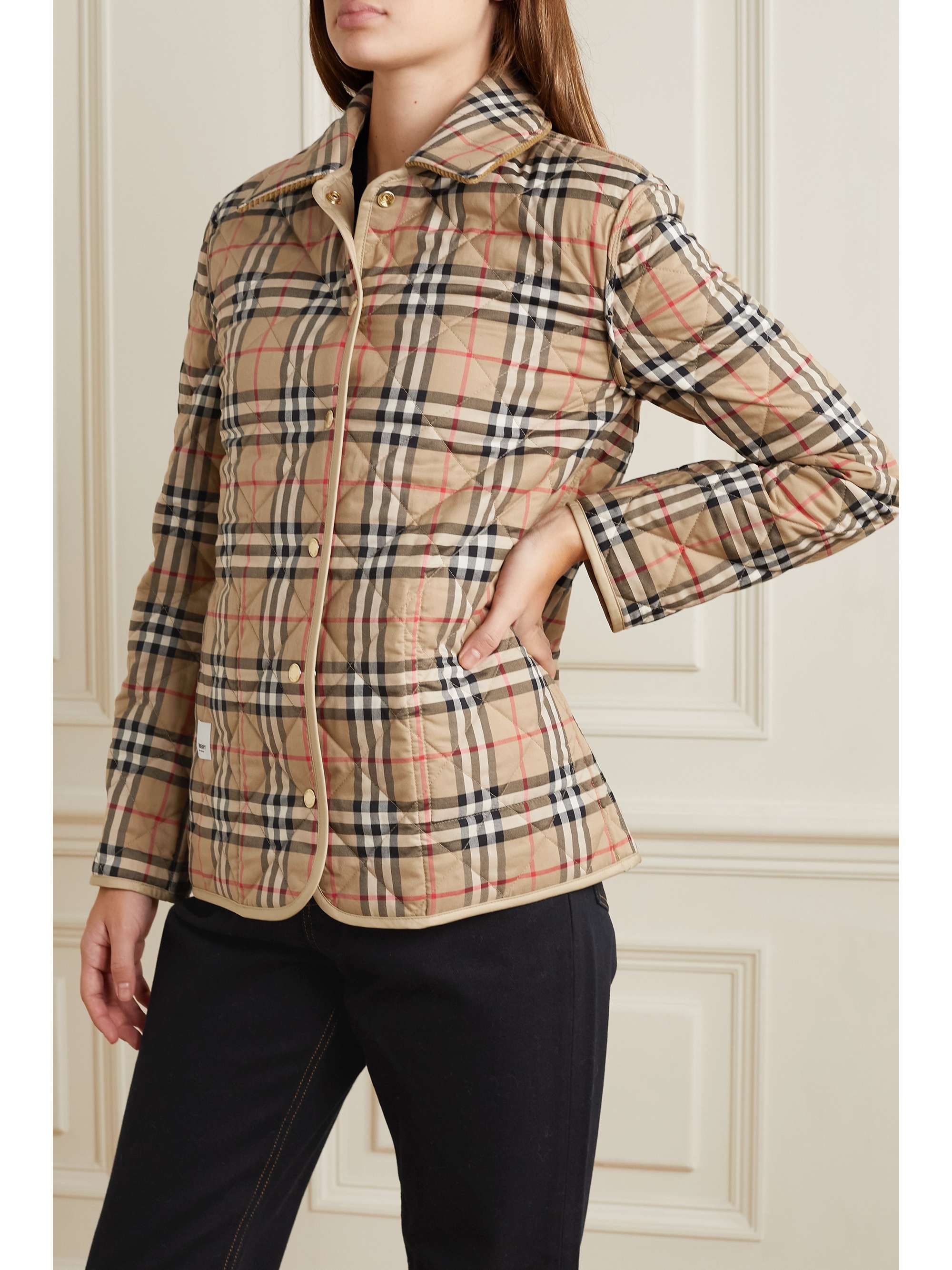 BURBERRY Reversible corduroy-trimmed quilted shell and checked cotton jacket