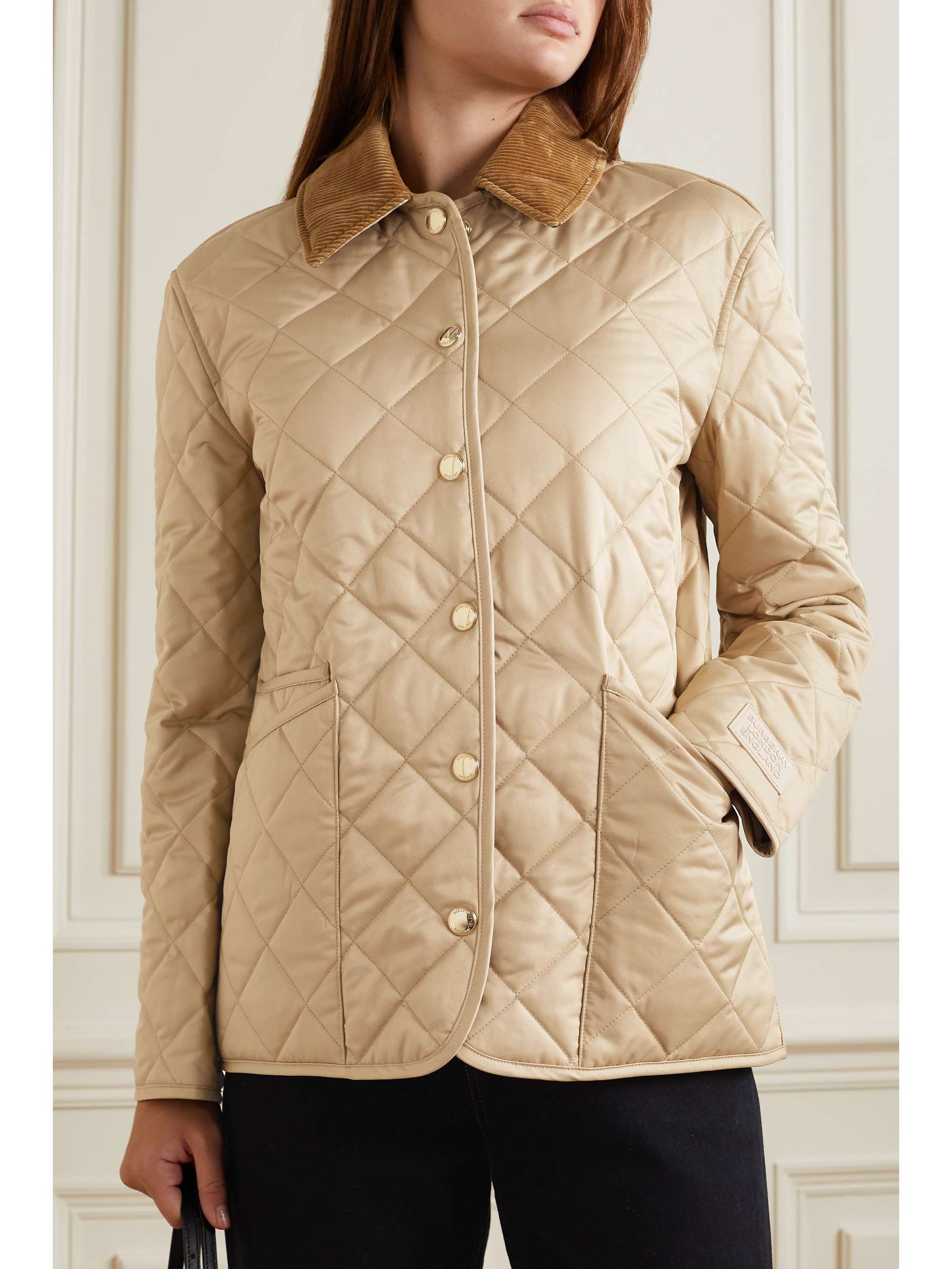 BURBERRY Reversible corduroy-trimmed quilted shell and checked cotton jacket