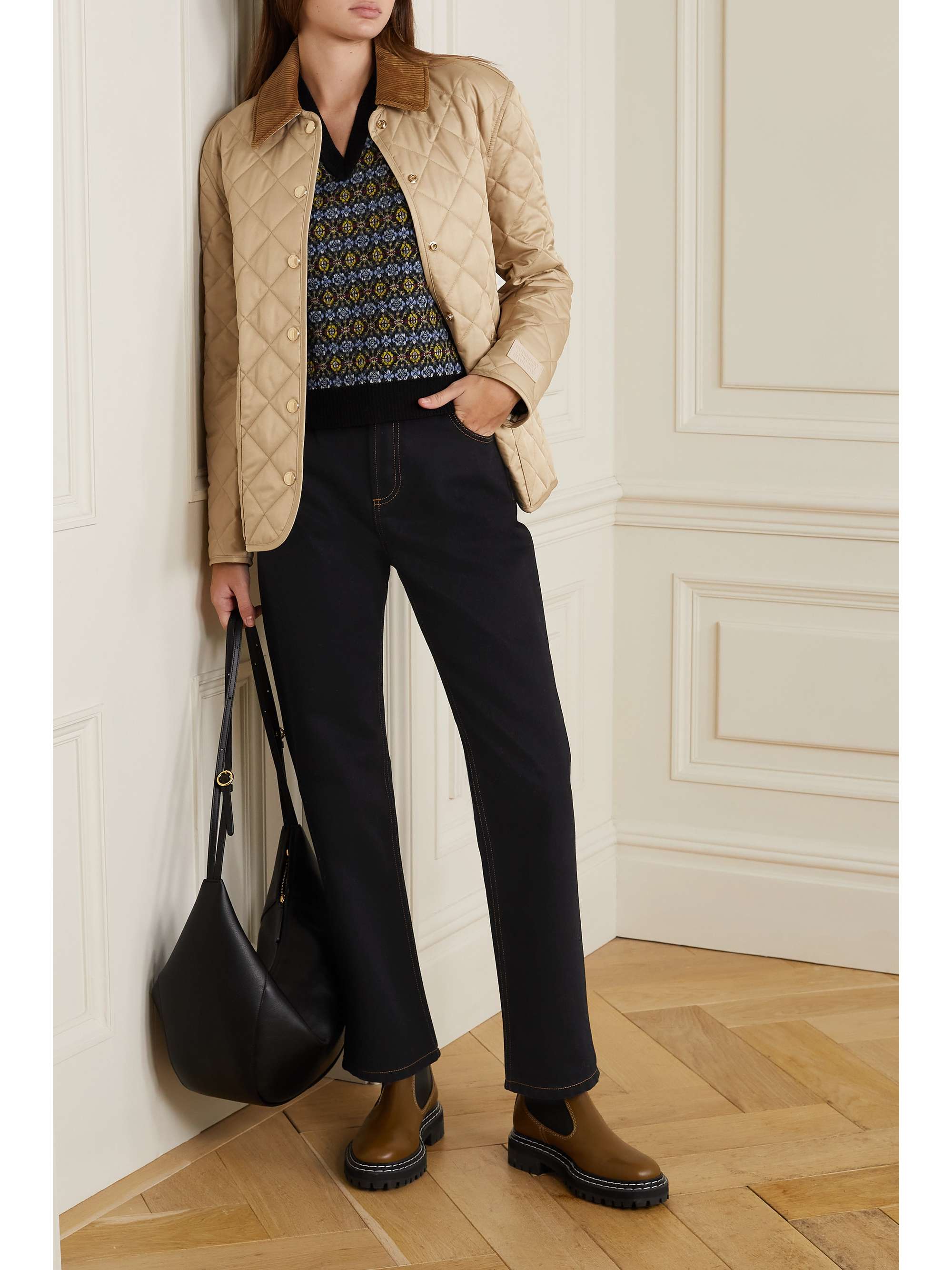 BURBERRY Reversible corduroy-trimmed quilted shell and checked cotton jacket