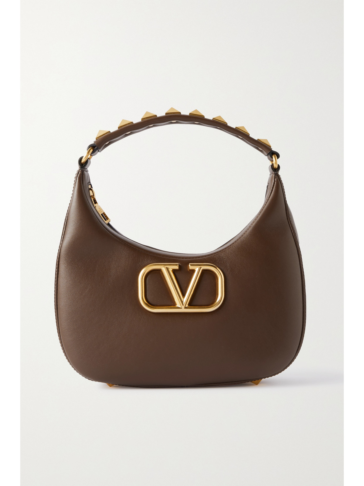 Valentino Garavani - Valentino Garavani Stud Sign Embellished Leather Shoulder Bag - Brown