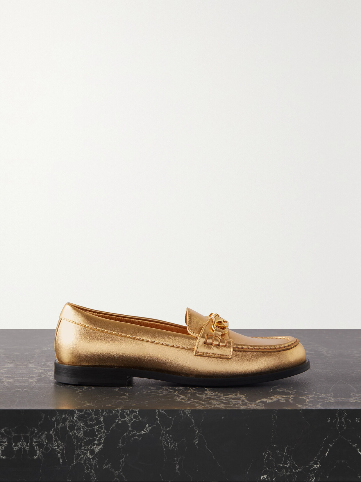 Valentino Garavani Embellished Metallic Leather Loafers In Gold ModeSens