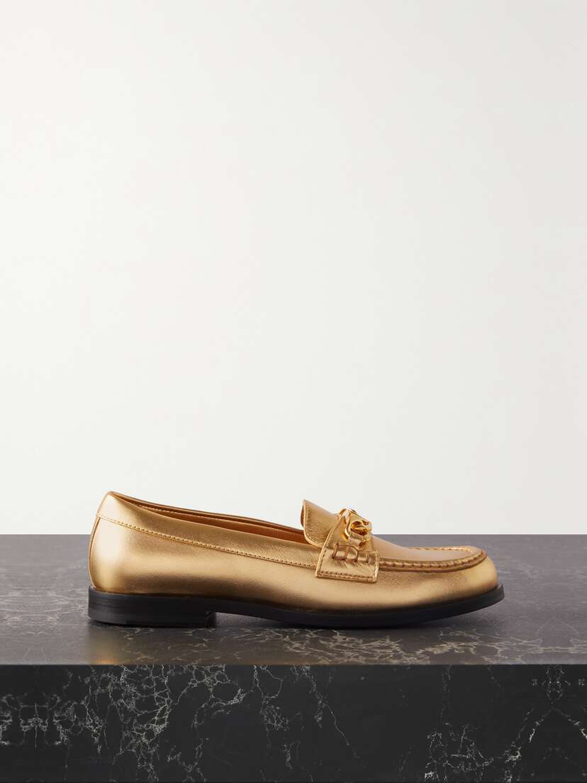 Valentino Garavani Embellished Metallic Leather Loafers