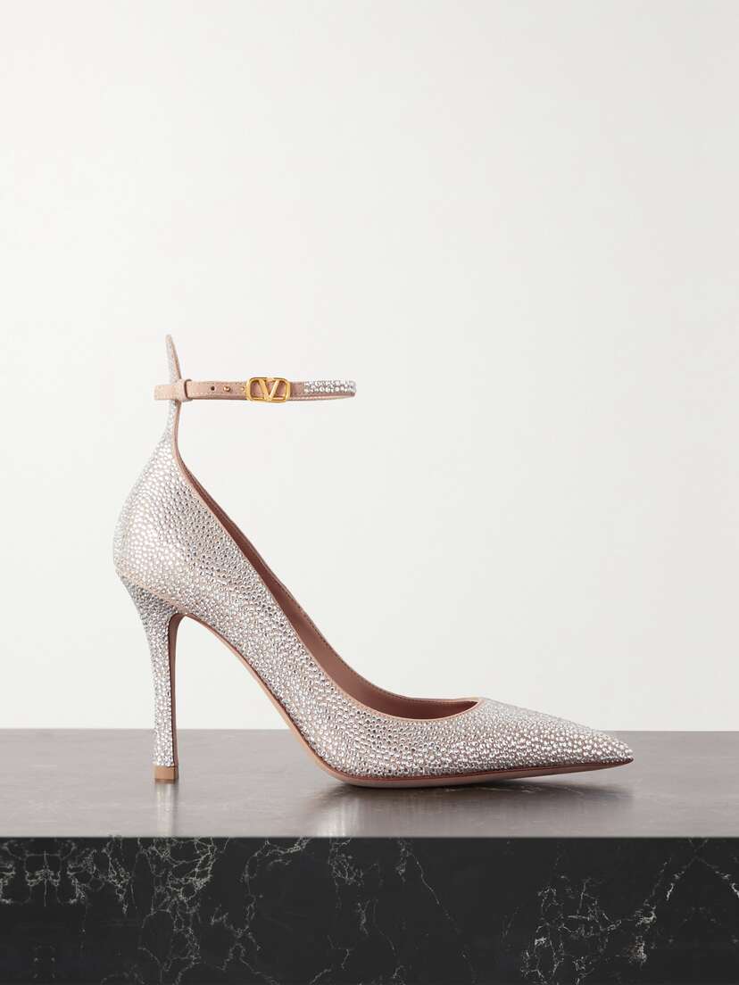Valentino Garavani Tan-go 100 Crystal-embellished Suede Pumps