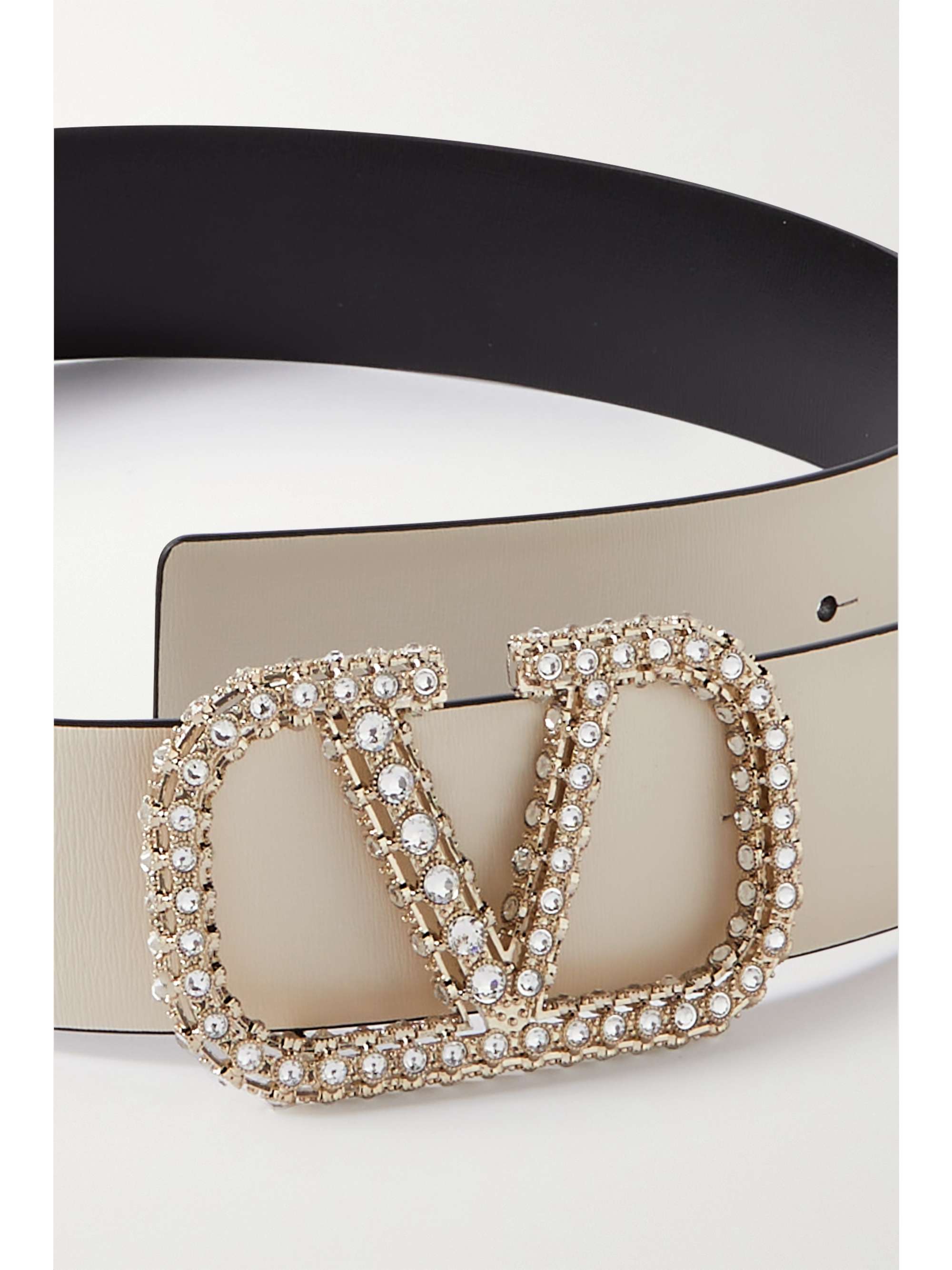 VALENTINO GARAVANI Valentino Garavani VLOGO crystal-embellished reversible leather belt