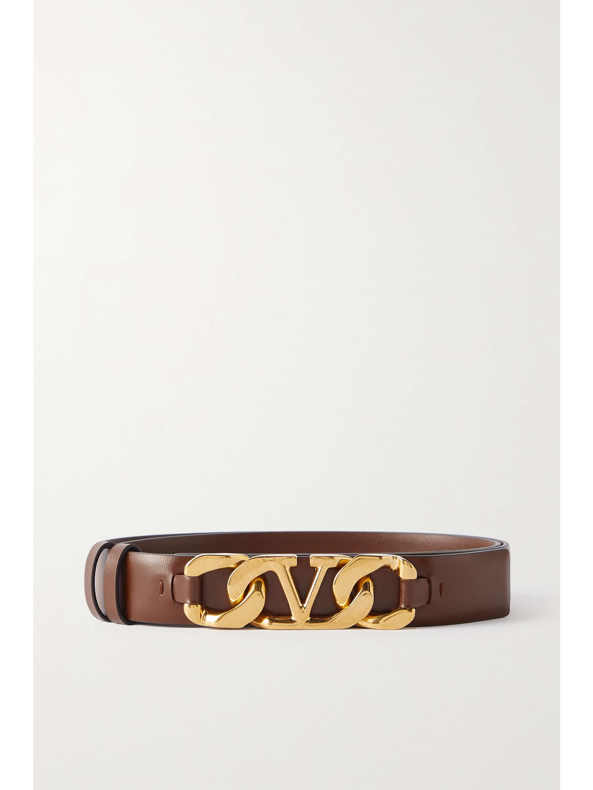 V Logo Chain Leather Belt in White - Valentino Garavani