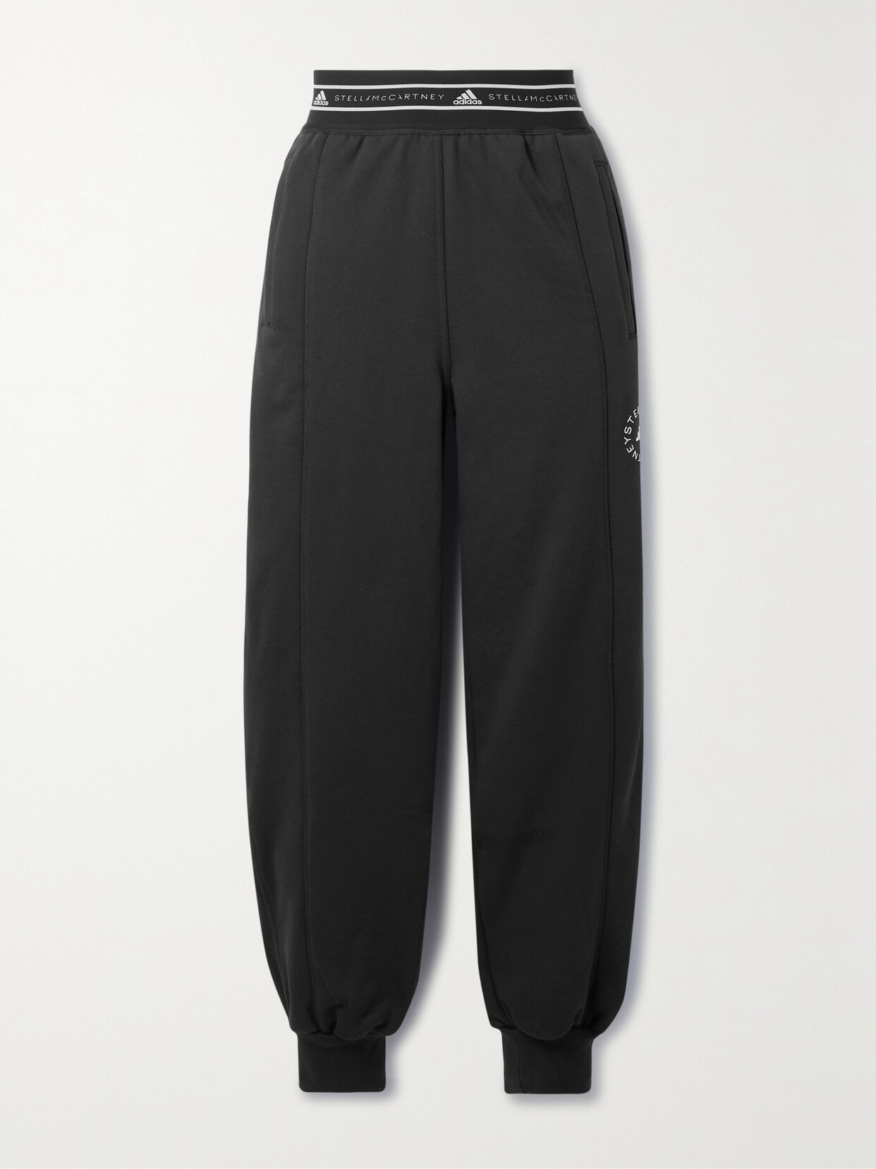Adidas By Stella Mccartney Printed Organic Cotton-jersey Track Pants In Black