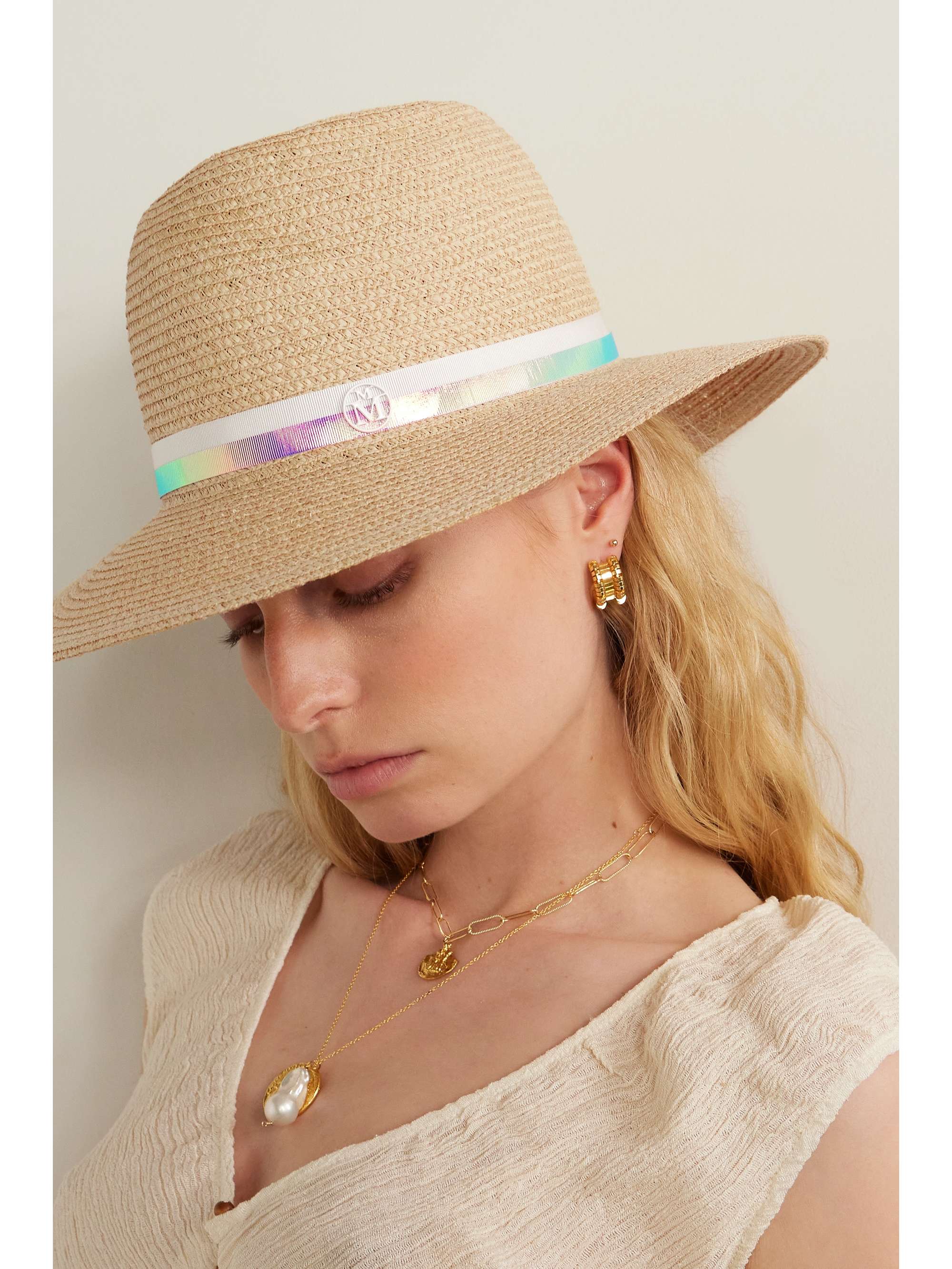 MAISON MICHEL Virginie grosgrain-trimmed straw fedora