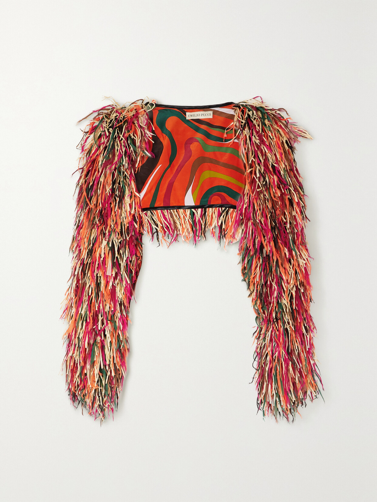 Pucci Fringed Raffia And Organza Jacket In Orange