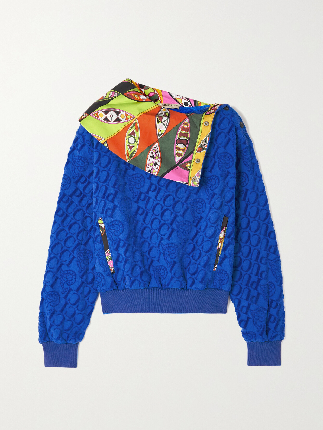 Shop Pucci Silk Twill And Cotton-terry Jacquard Sweatshirt In Blue