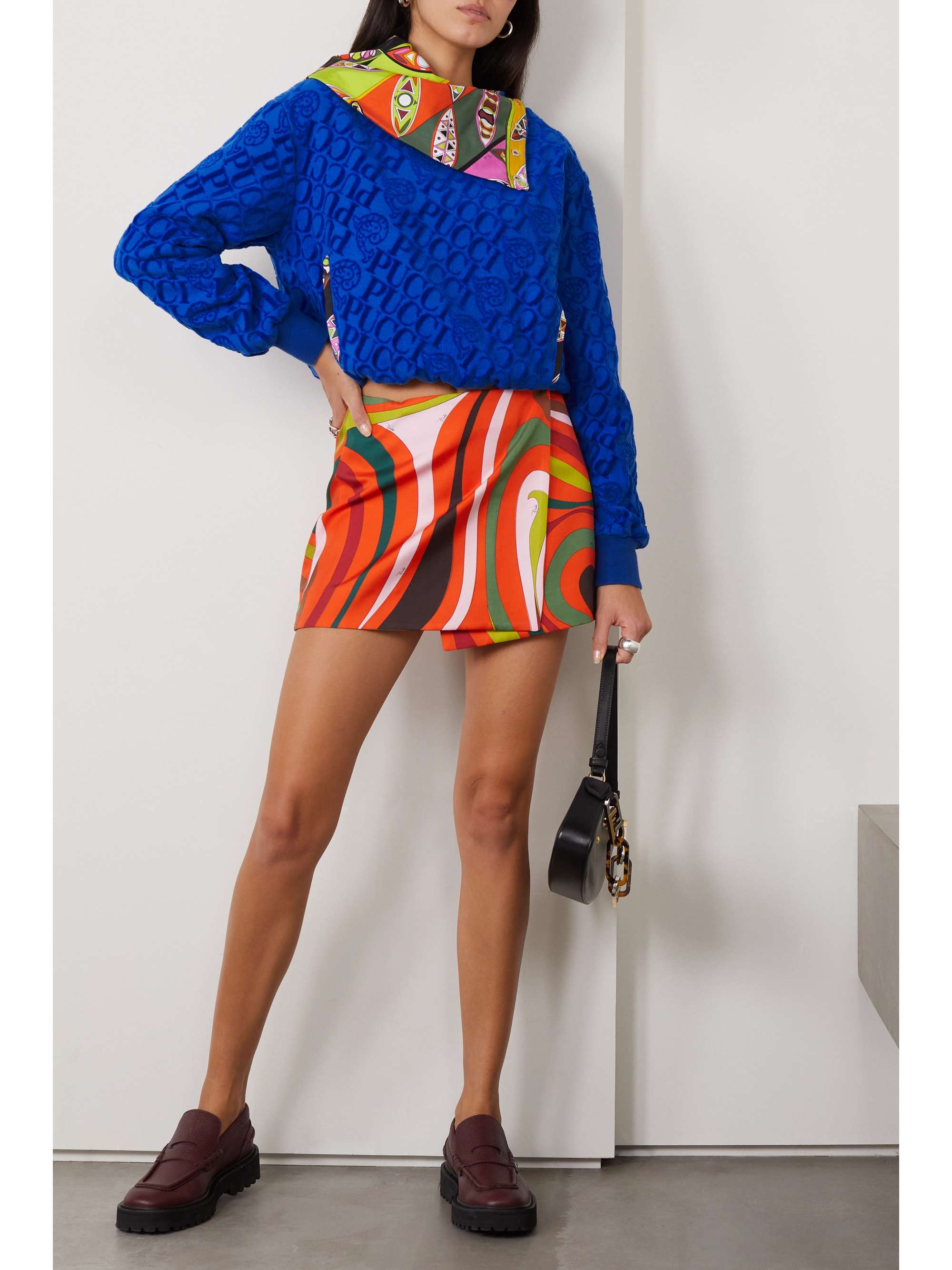 PUCCI Silk twill and cotton-terry jacquard sweatshirt | NET