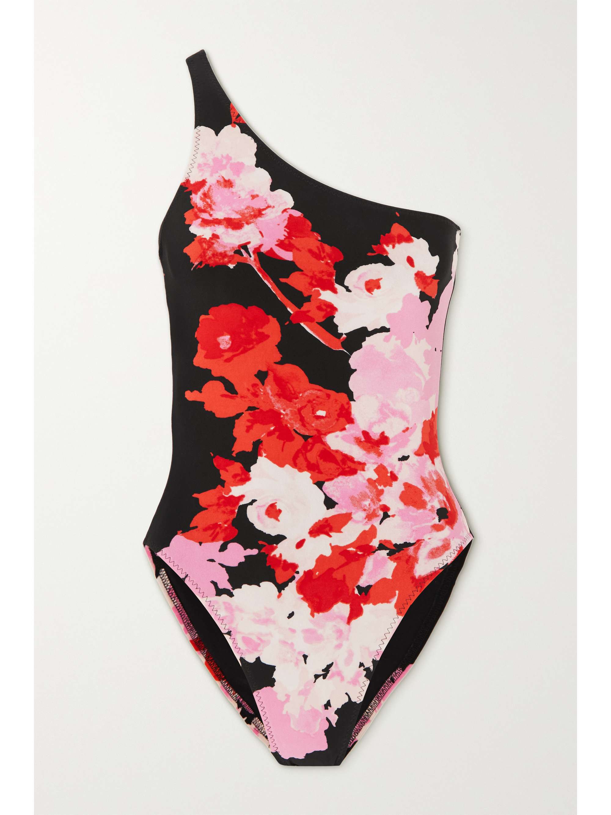 Red Mio One Shoulder Floral Print Swimsuit Norma Kamali Net A Porter