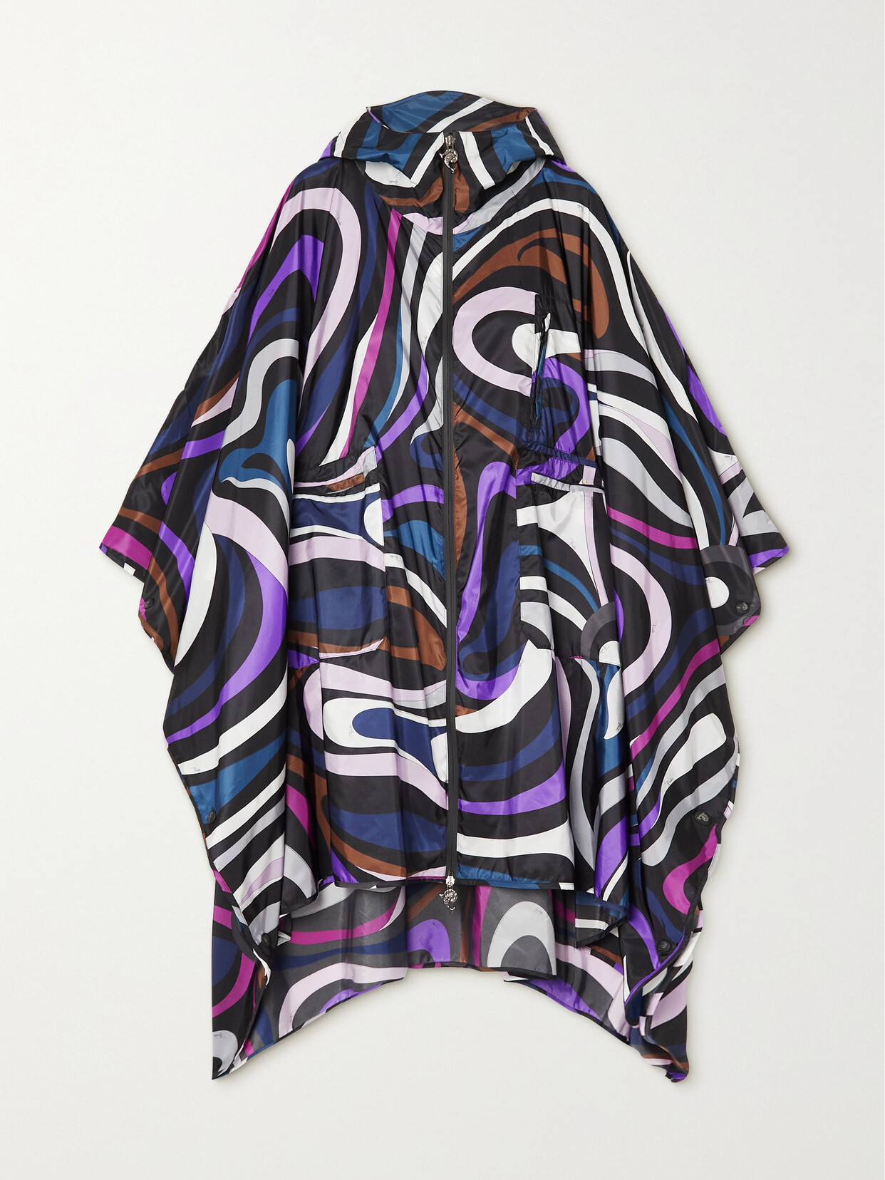 Pucci Printed Hooded Raincoat In Viola/nero