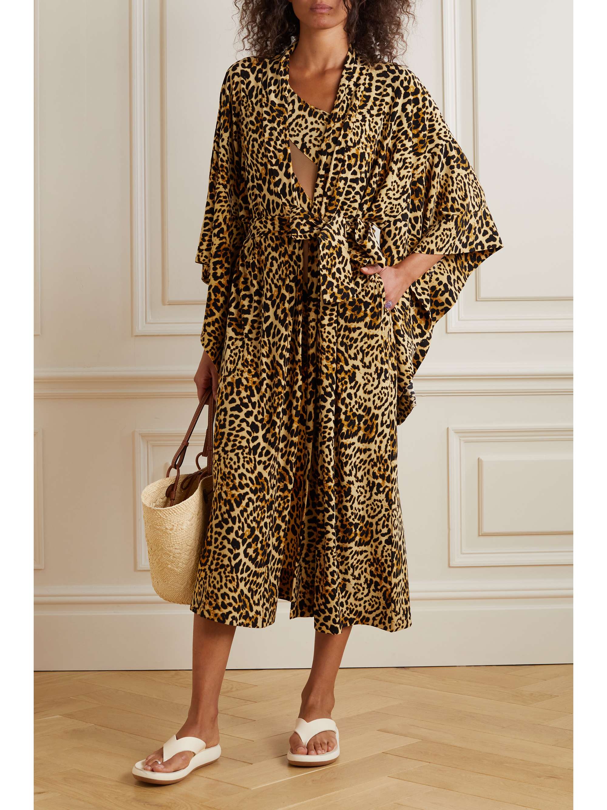 NORMA KAMALI Midcalf leopard-print stretch-jersey robe