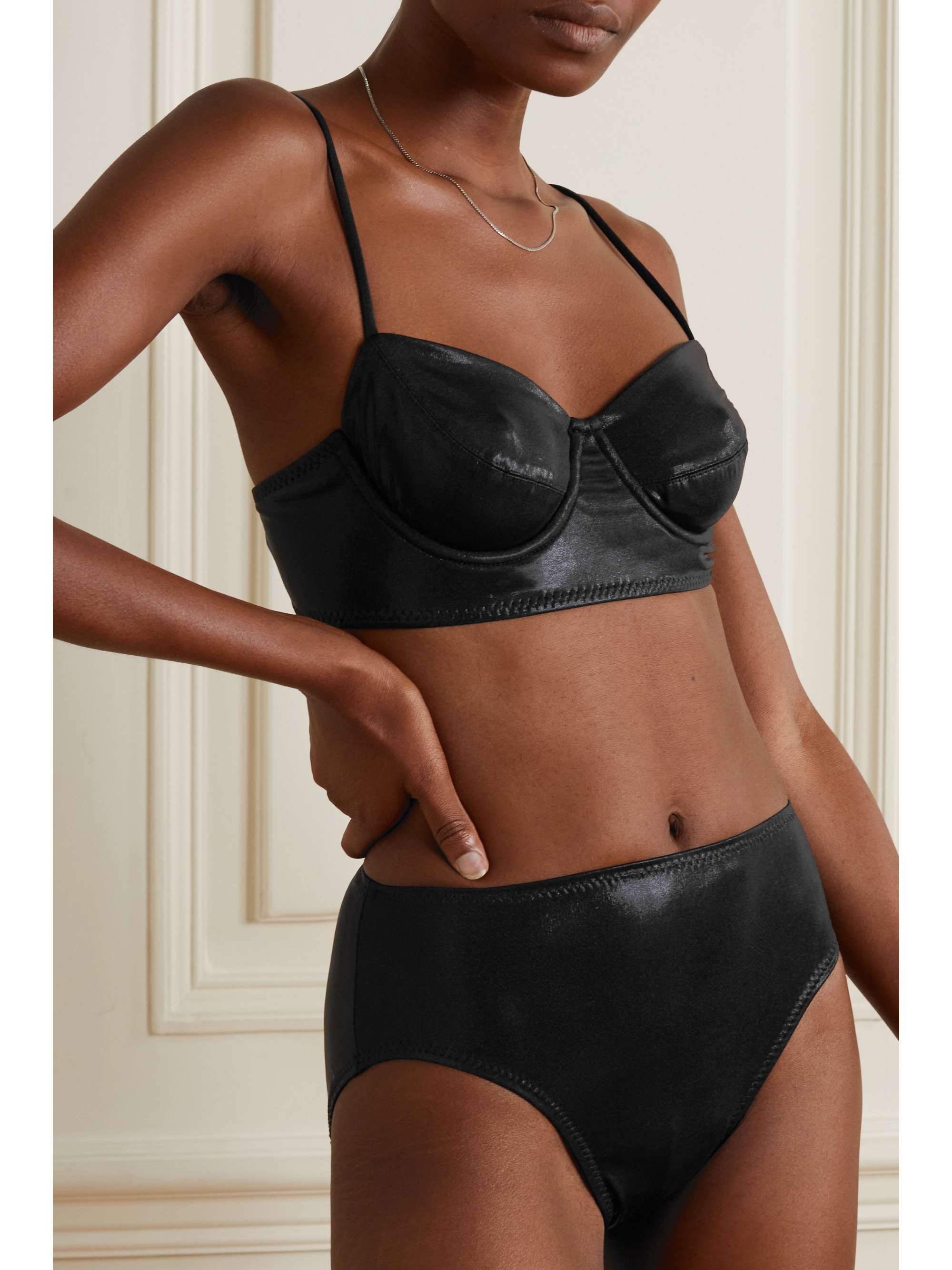 NORMA KAMALI Stretch-lamé underwired bikini top