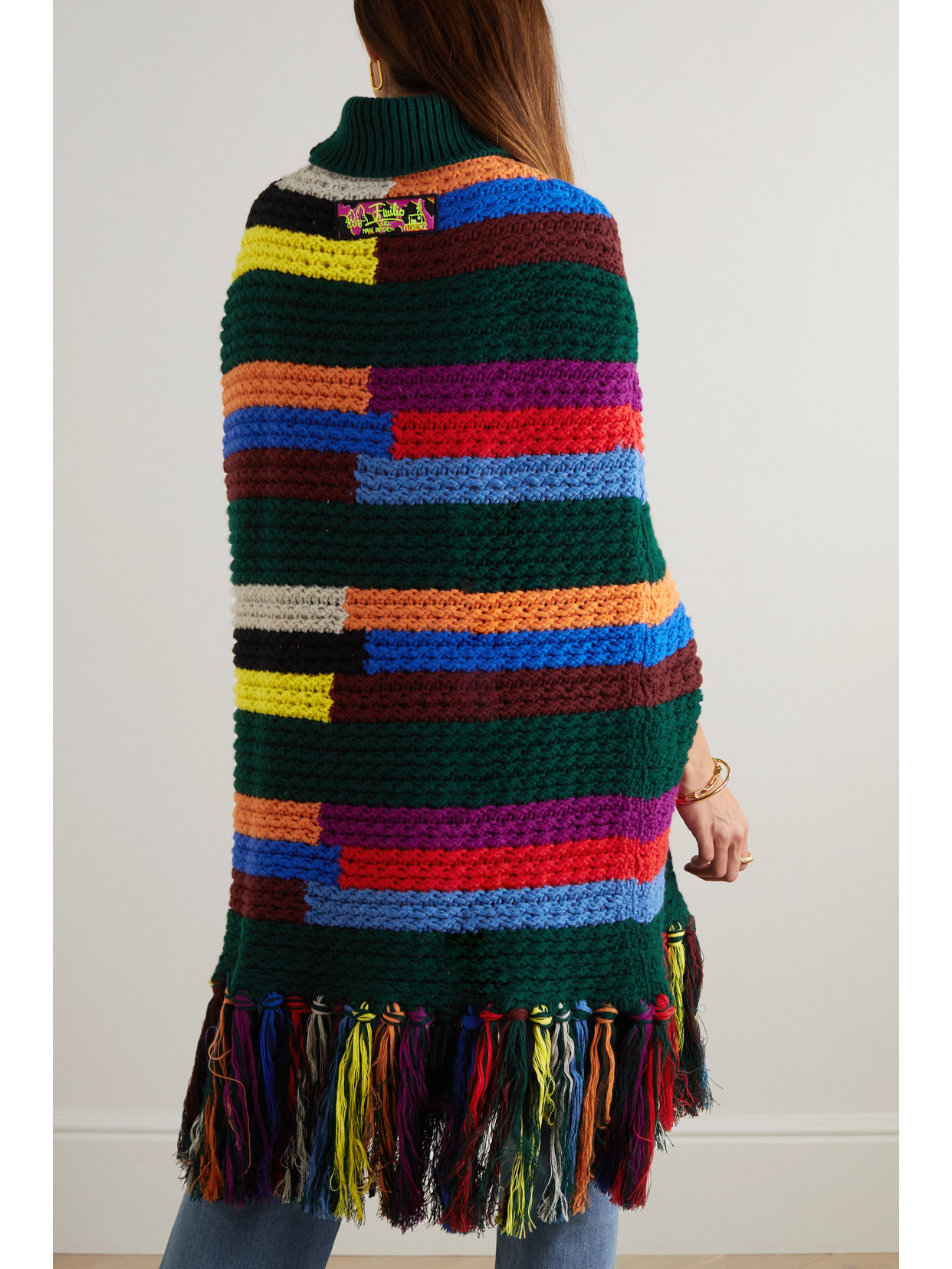 Pucci Striped Wool Poncho In Blue