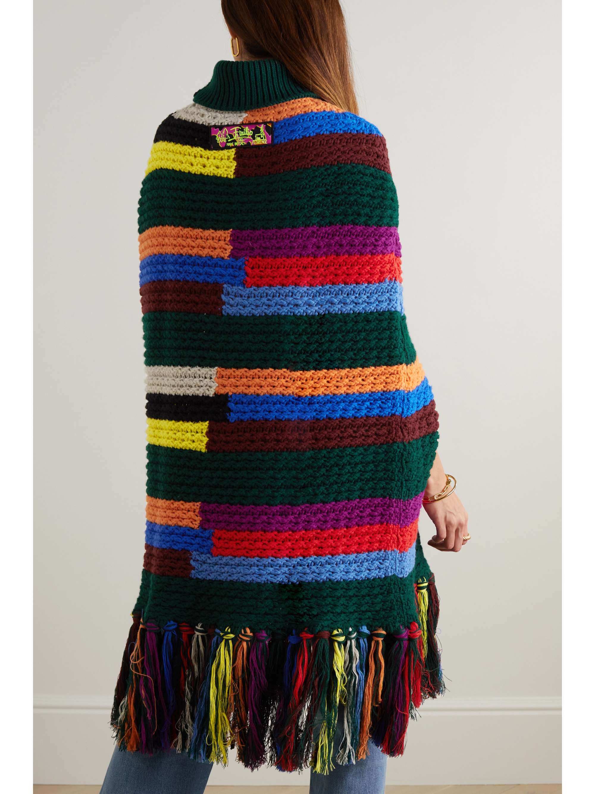 PUCCI Fringed striped wool turtleneck poncho