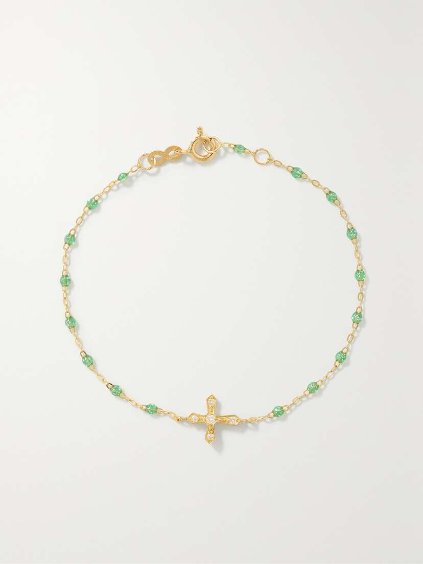 Gigi Clozeau Classic Cross Vintage 18-karat Gold, Resin And Diamond Bracelet