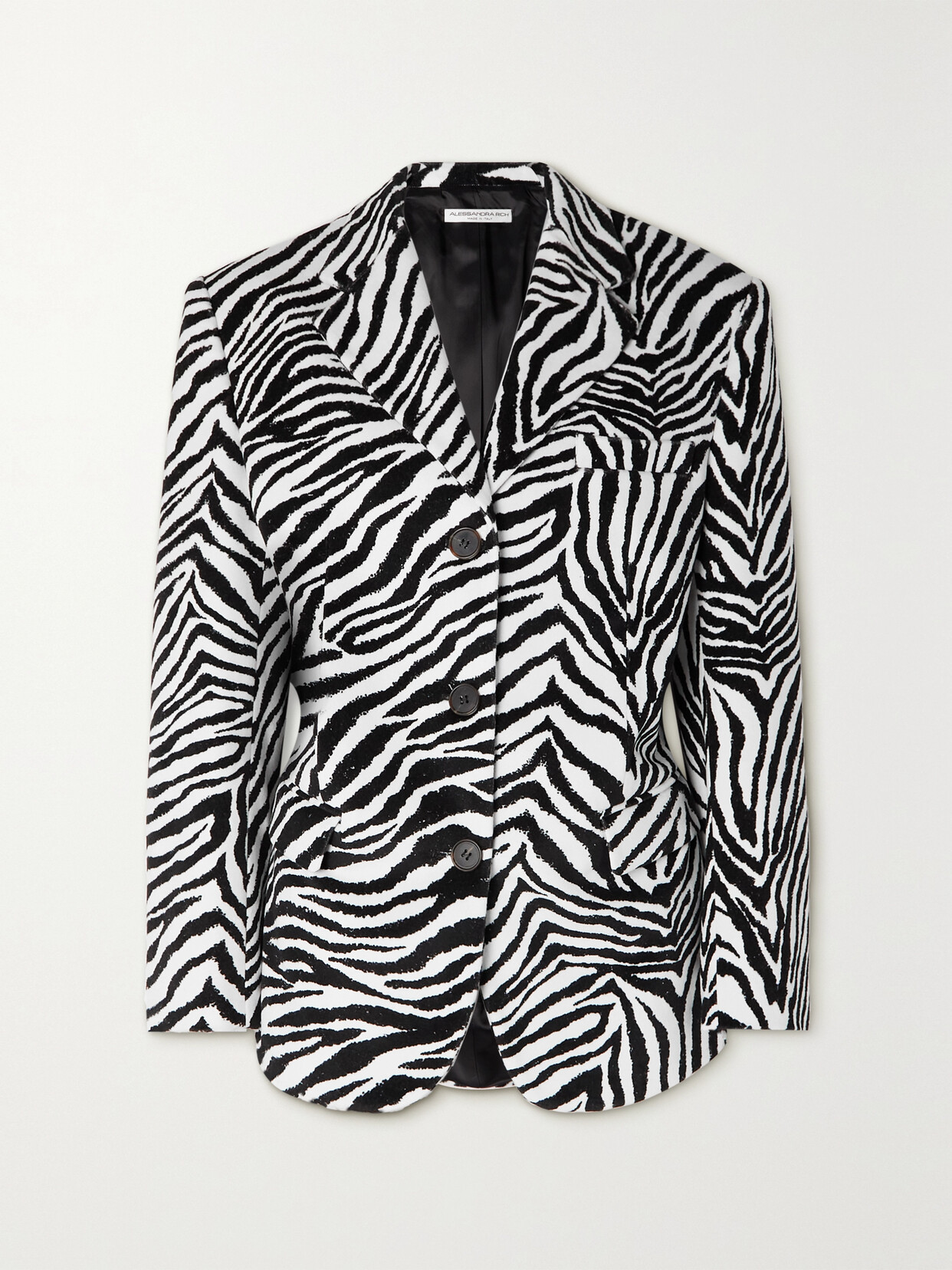 Shop Alessandra Rich Zebra-print Cotton-velvet Blazer In Black