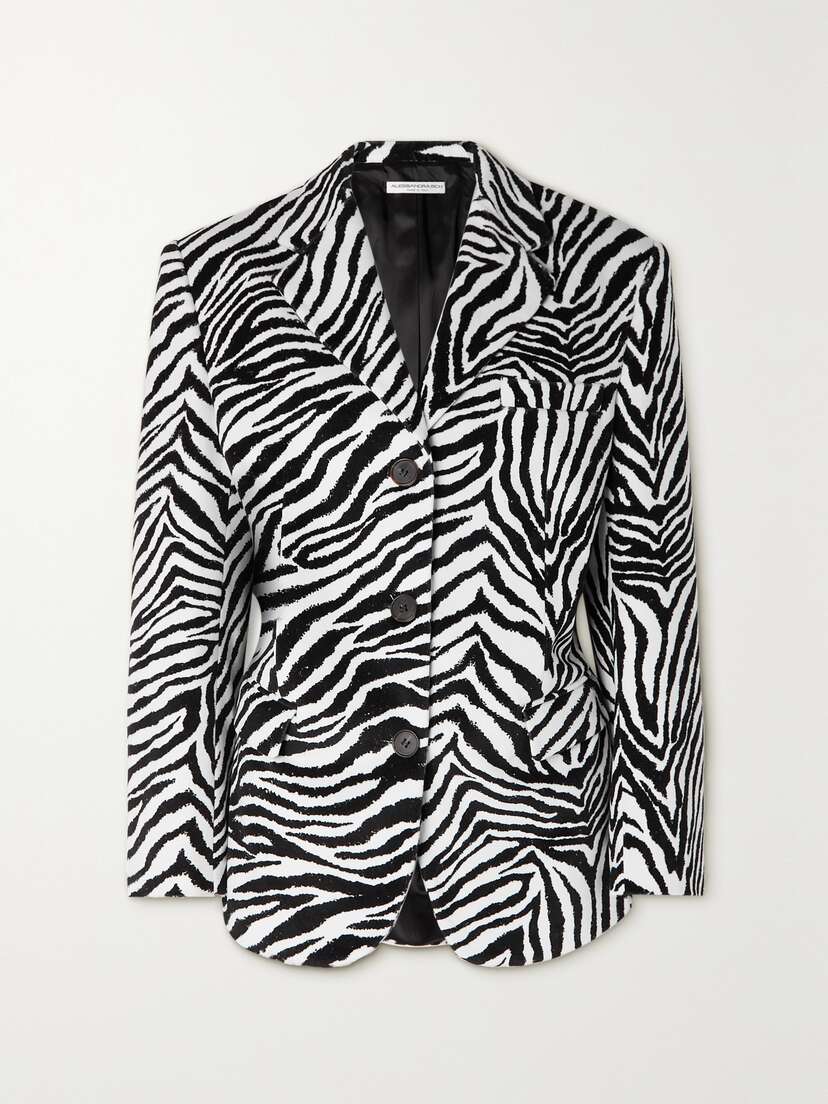 Alessandra Rich Zebra-print Cotton-velvet Blazer