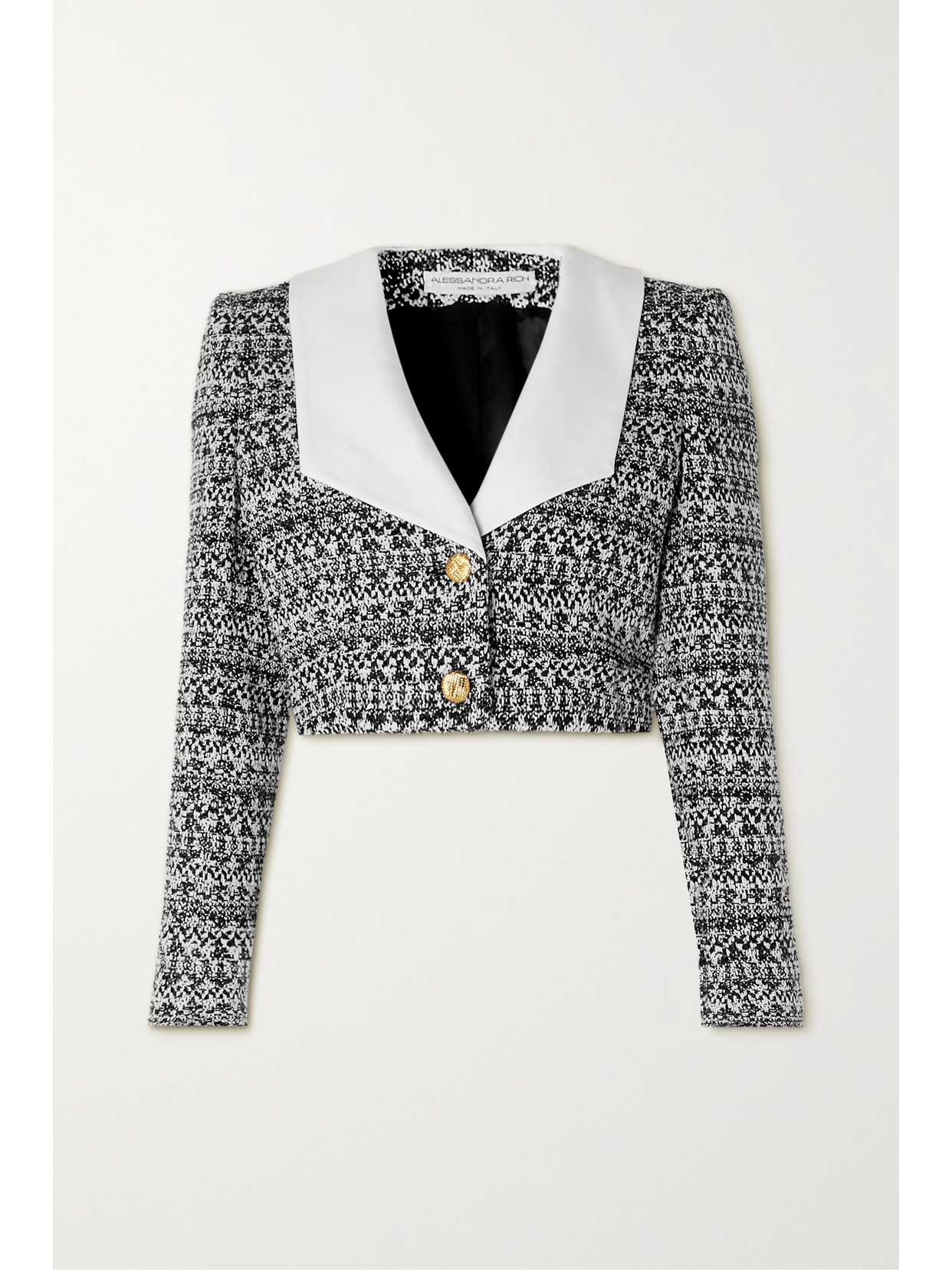 Alessandra Rich Cropped Silk Mikado-trimmed Metallic Wool-blend Tweed Jacket