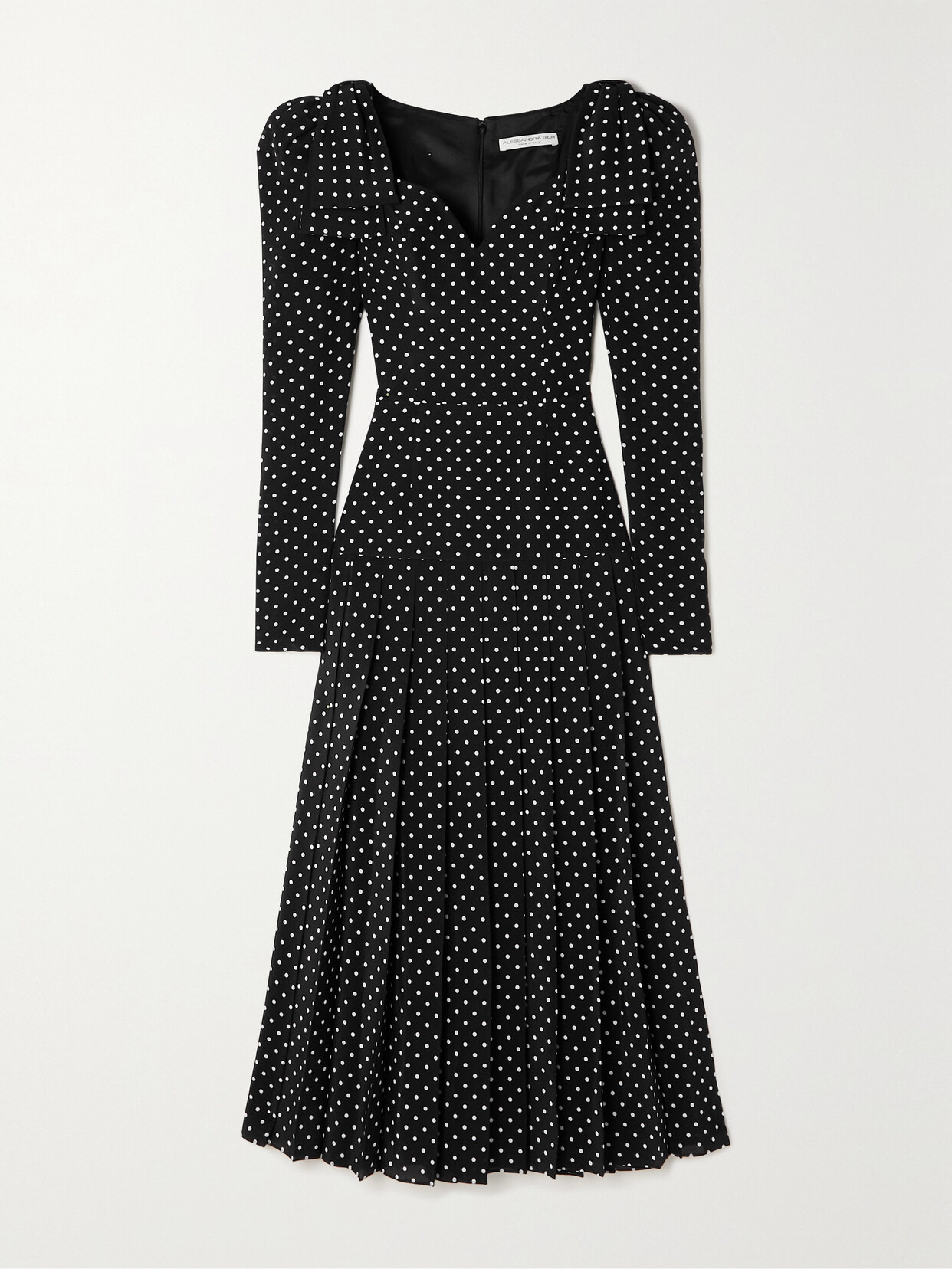 Shop Alessandra Rich Bow-detailed Pleated Polka-dot Silk Midi Dress In Black